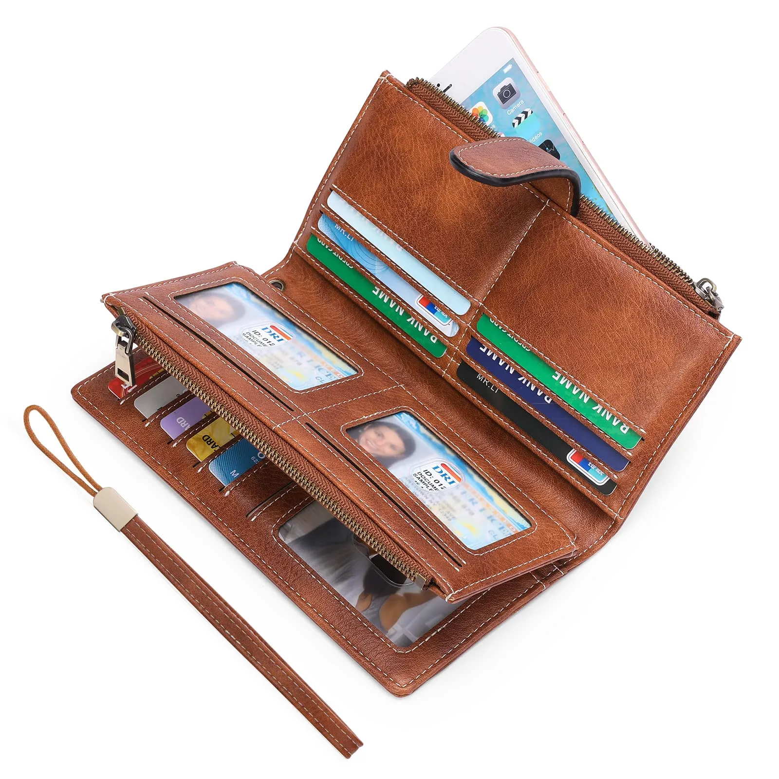 GOIACII Portafoglio Donna Grande Formato Lungo Portafogli Pelle RFID Blocco con Slot per Schede Multiple Portamonete da Polso - immagine 2