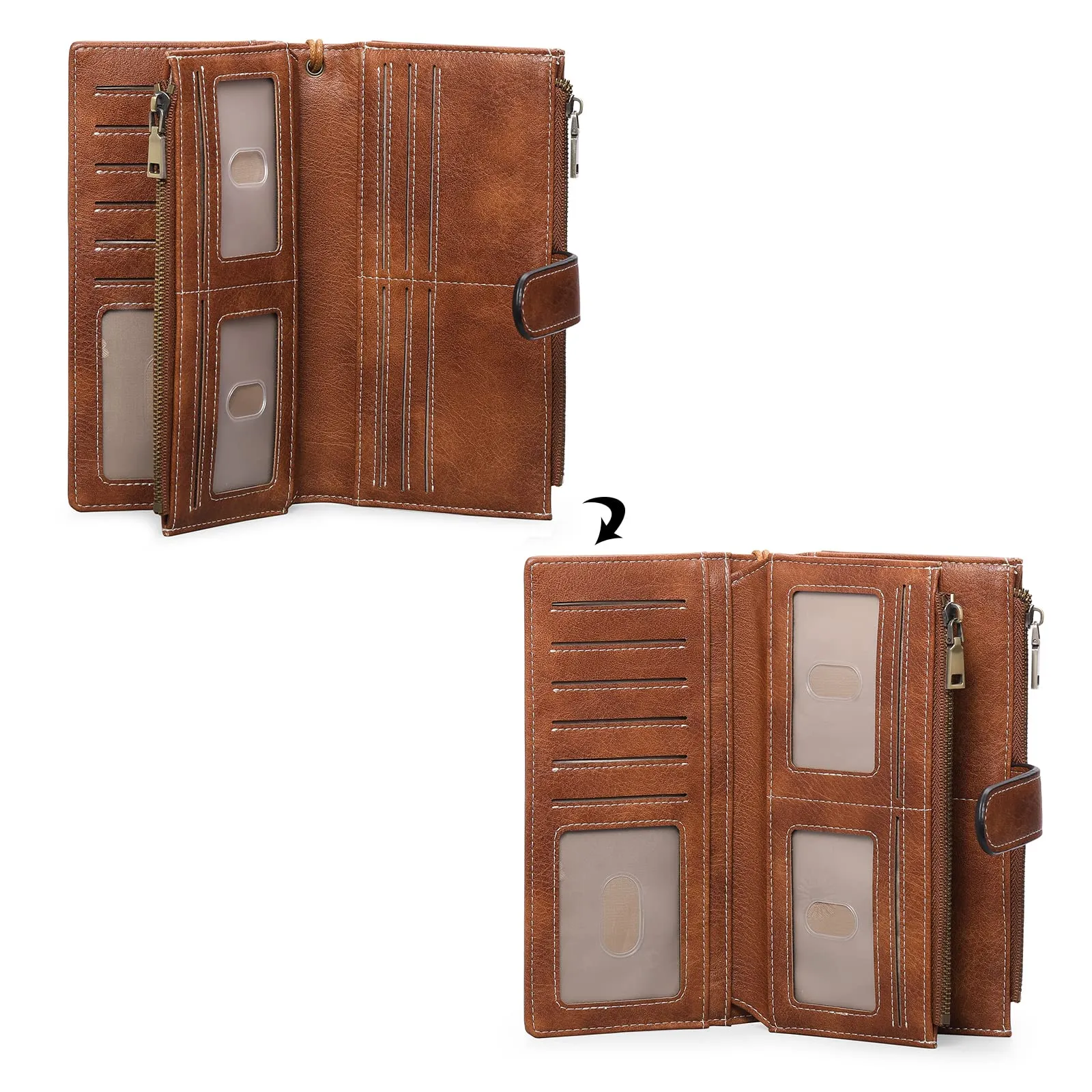 GOIACII Portafoglio Donna Grande Formato Lungo Portafogli Pelle RFID Blocco con Slot per Schede Multiple Portamonete da Polso - immagine 3