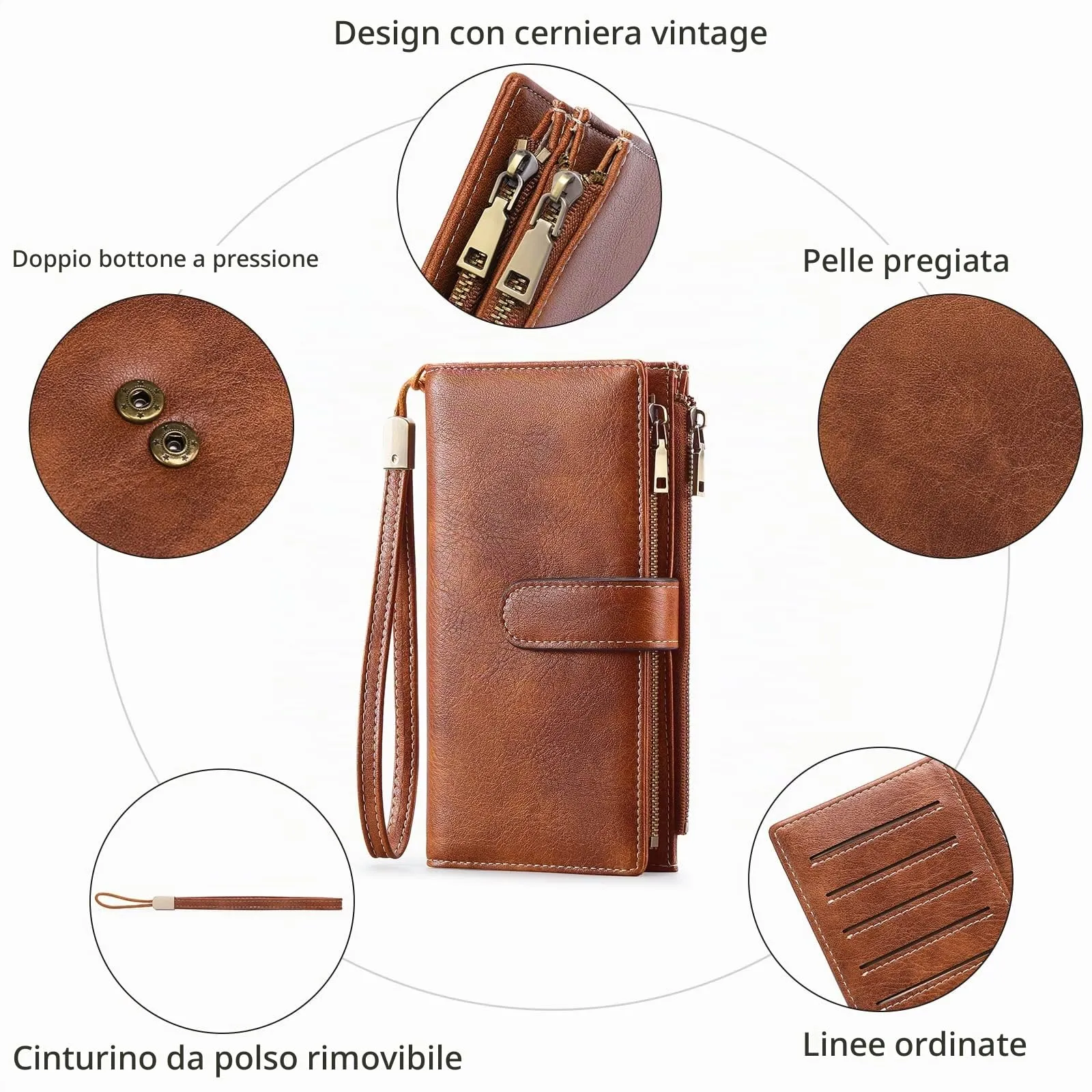 GOIACII Portafoglio Donna Grande Formato Lungo Portafogli Pelle RFID Blocco con Slot per Schede Multiple Portamonete da Polso - immagine 5