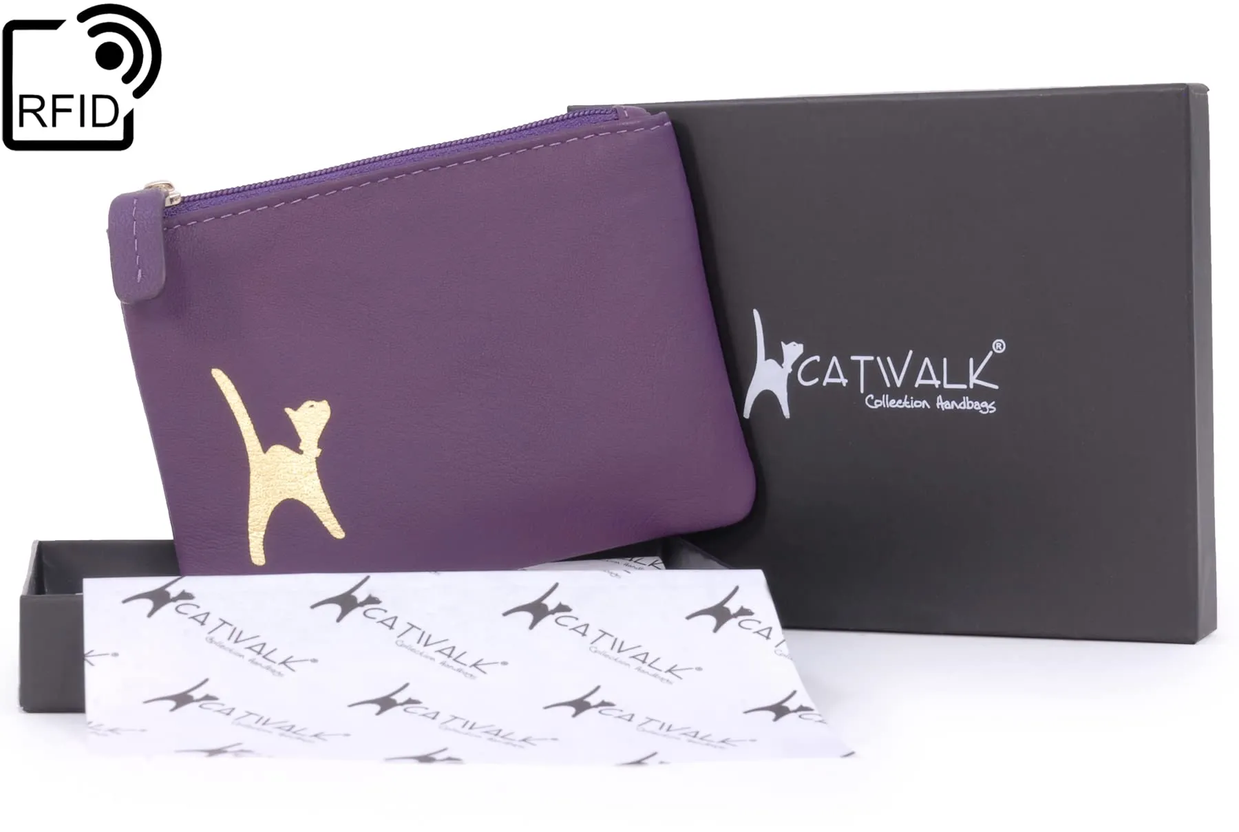 Catwalk Collection Handbags - Portamonete Piccolo in Pelle - Borsellino Donna - Mini Portafoglio - Protezione RFID - Scatola Regalo - Mimi - Viola Oro - immagine 3
