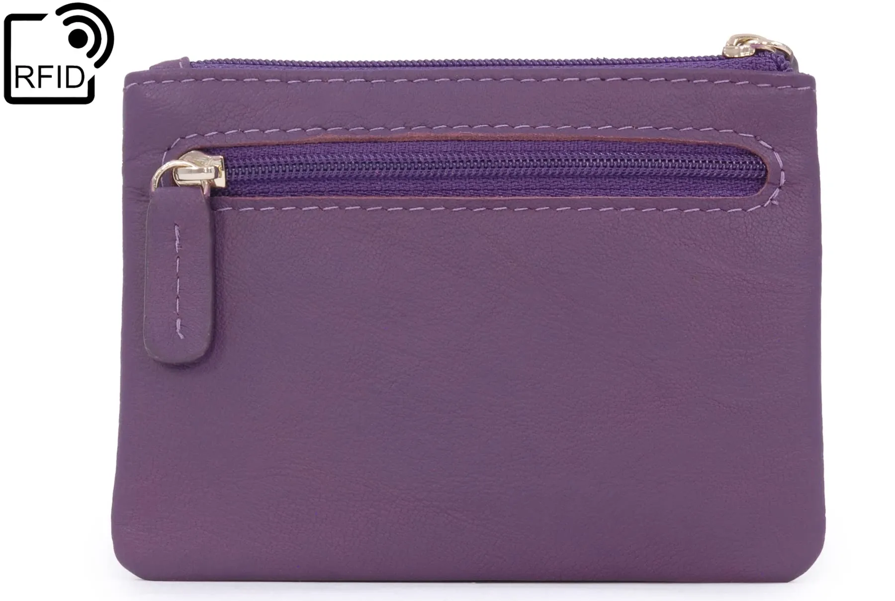 Catwalk Collection Handbags - Portamonete Piccolo in Pelle - Borsellino Donna - Mini Portafoglio - Protezione RFID - Scatola Regalo - Mimi - Viola Oro - immagine 4