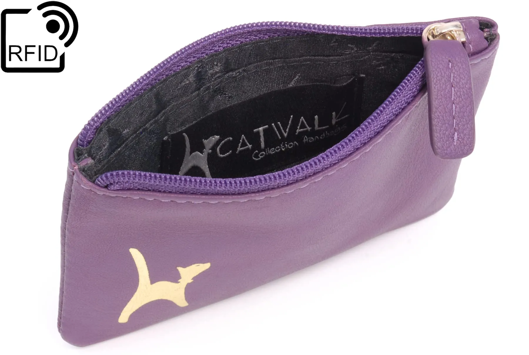 Catwalk Collection Handbags - Portamonete Piccolo in Pelle - Borsellino Donna - Mini Portafoglio - Protezione RFID - Scatola Regalo - Mimi - Viola Oro - immagine 5