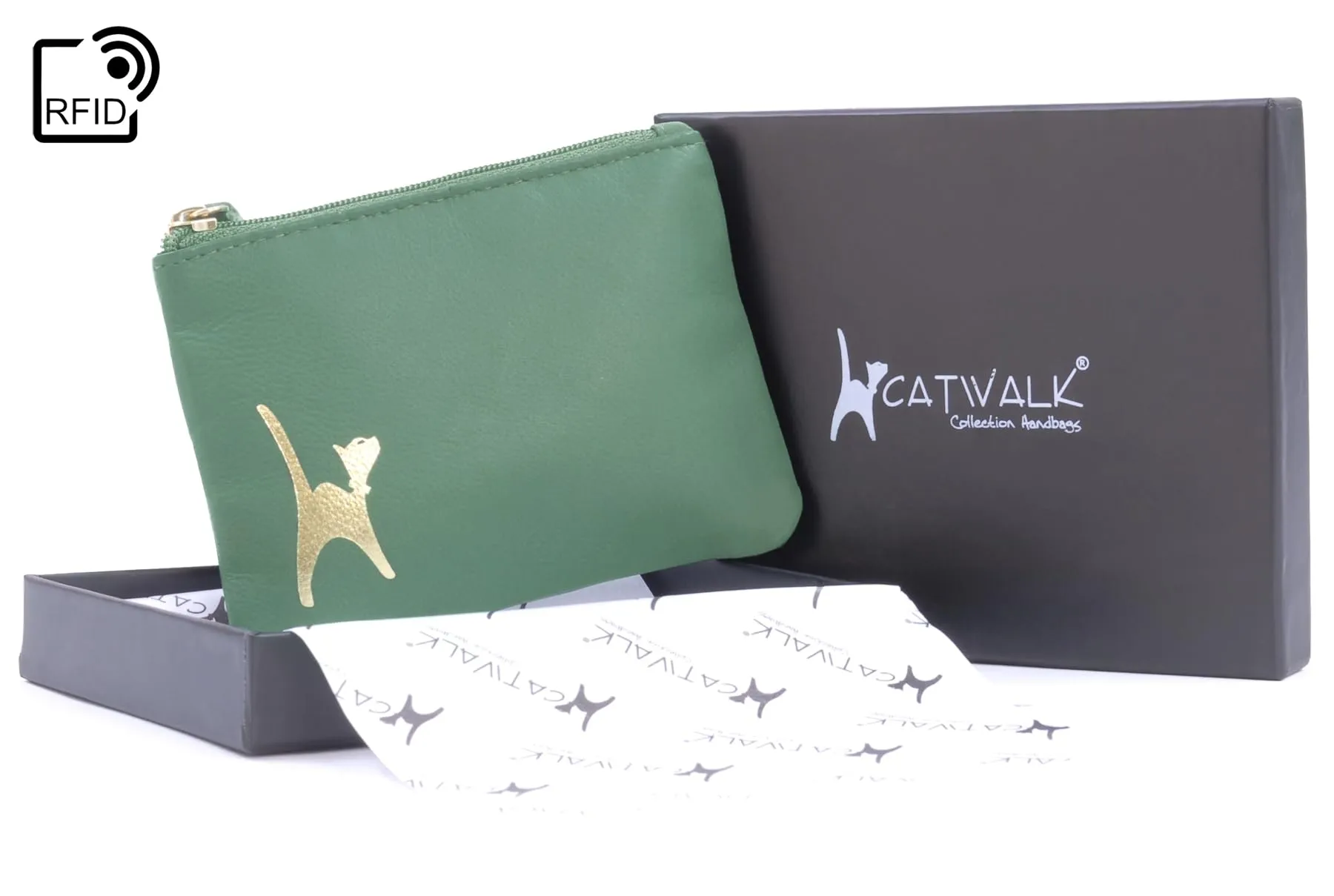Catwalk Collection Handbags - Portamonete Piccolo in Pelle - Borsellino Donna - Mini Portafoglio - Protezione RFID - Scatola Regalo - Mimi - Verde Oro - immagine 3
