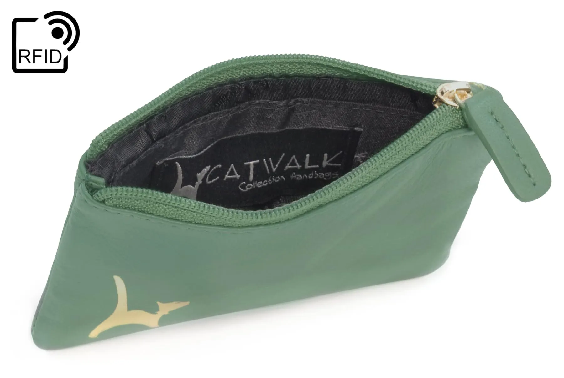 Catwalk Collection Handbags - Portamonete Piccolo in Pelle - Borsellino Donna - Mini Portafoglio - Protezione RFID - Scatola Regalo - Mimi - Verde Oro - immagine 5