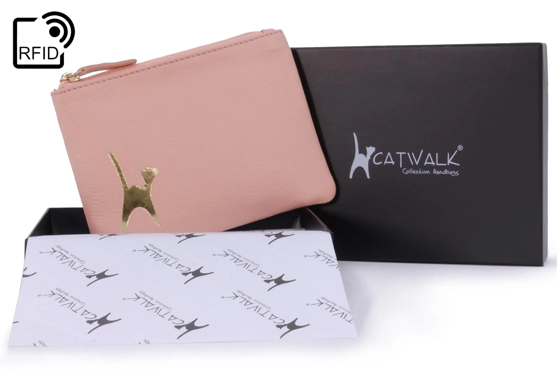 Catwalk Collection Handbags - Portamonete Piccolo in Pelle - Borsellino Donna - Mini Portafoglio - Protezione RFID - Scatola Regalo - Mimi - Rosa Oro - immagine 3
