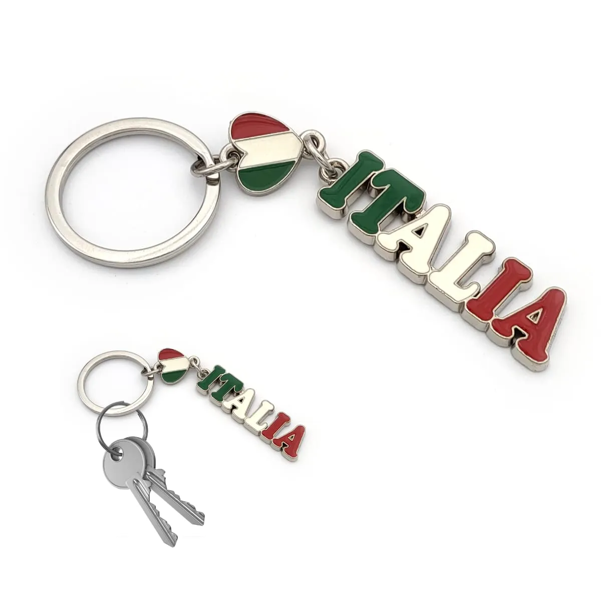 Powersell Portachiavi Tascabile con Anello Porta Chiavi Bandiera Nazionale Italiana Italia in Metallo, Accessorio per Uomo e Donna, Idea Regalo (SCRITTA) - immagine 1