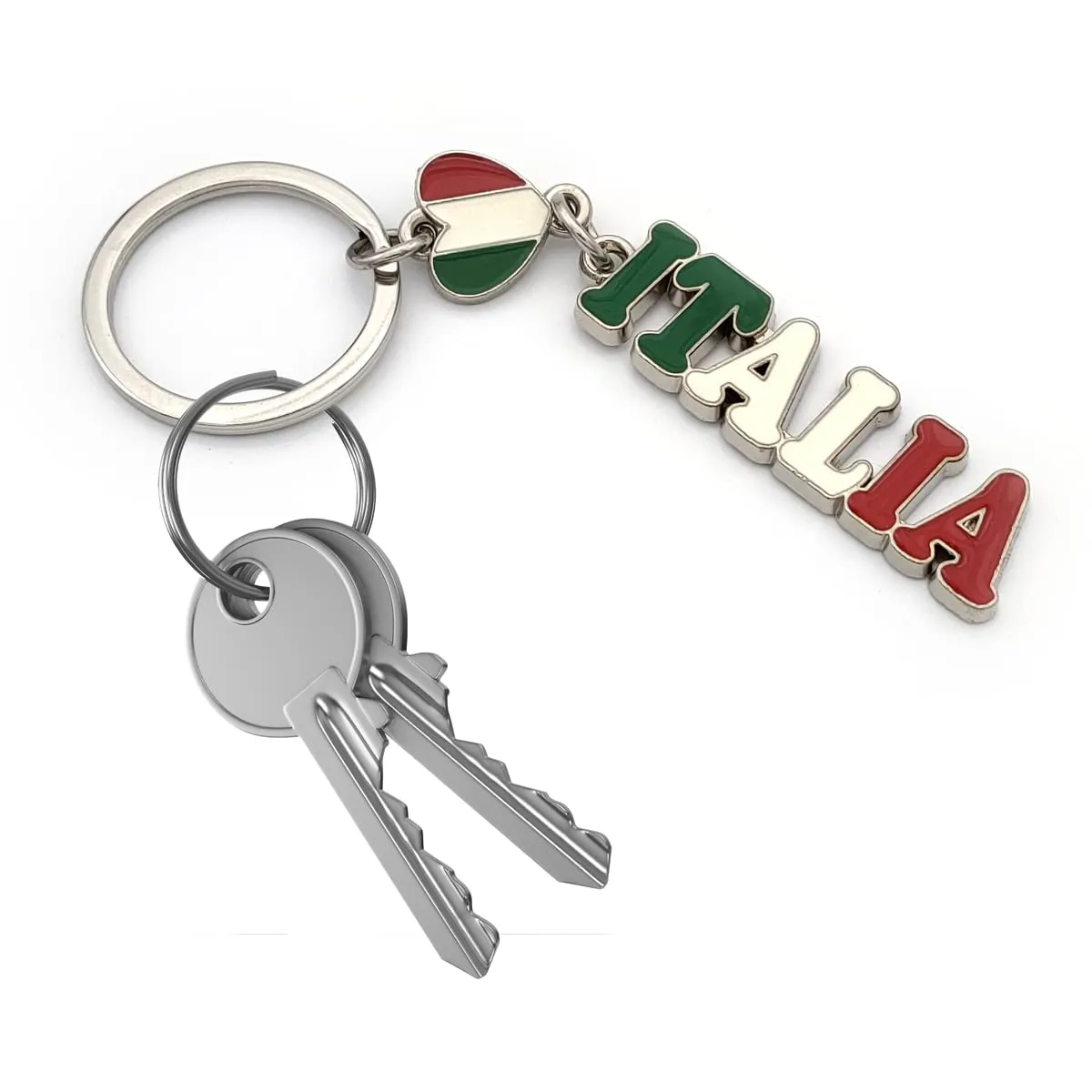 Powersell Portachiavi Tascabile con Anello Porta Chiavi Bandiera Nazionale Italiana Italia in Metallo, Accessorio per Uomo e Donna, Idea Regalo (SCRITTA) - immagine 3