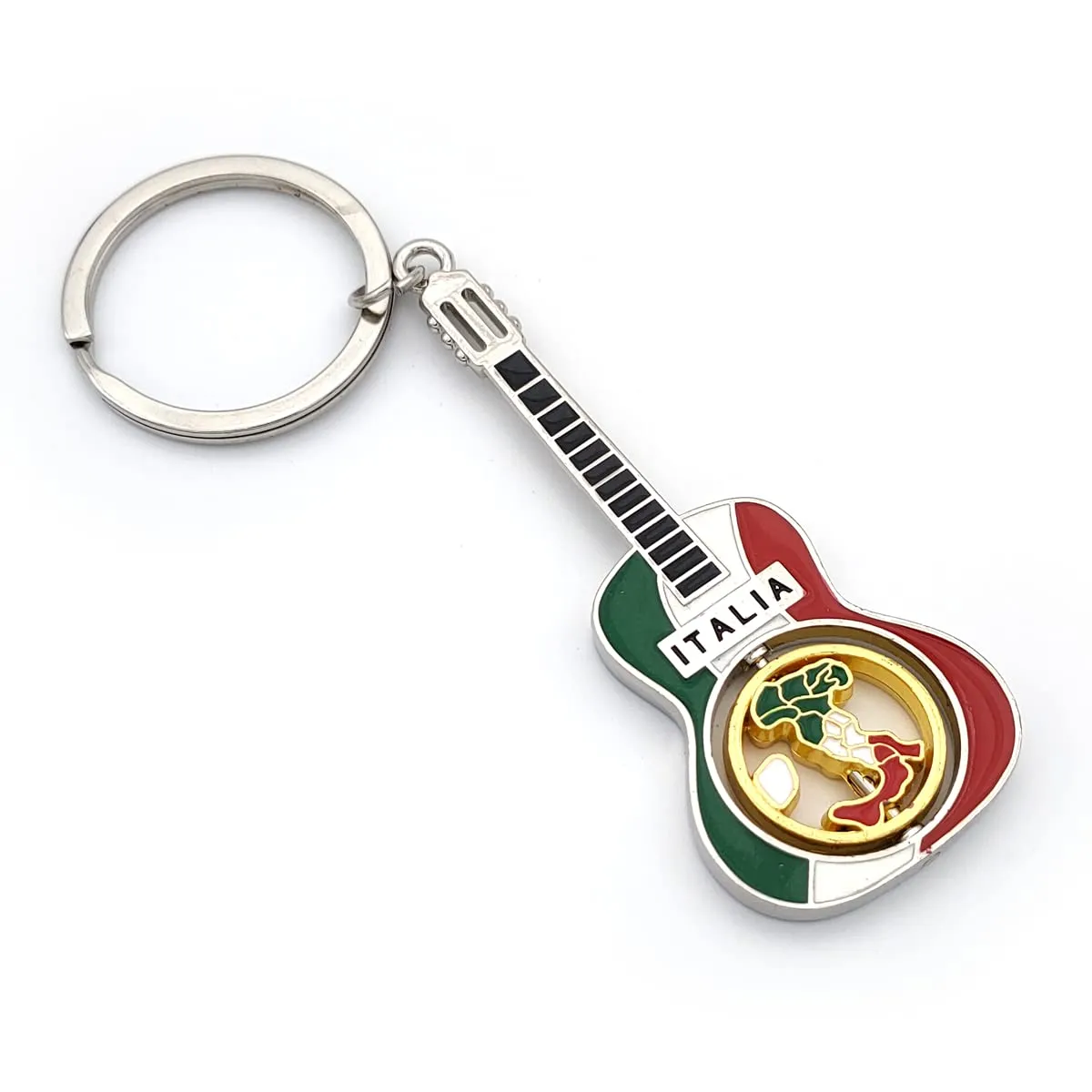 Powersell Portachiavi Tascabile con Anello Porta Chiavi Bandiera Nazionale Italiana Italia in Metallo, Accessorio per Uomo e Donna, Idea Regalo (CHITARRA) - immagine 2