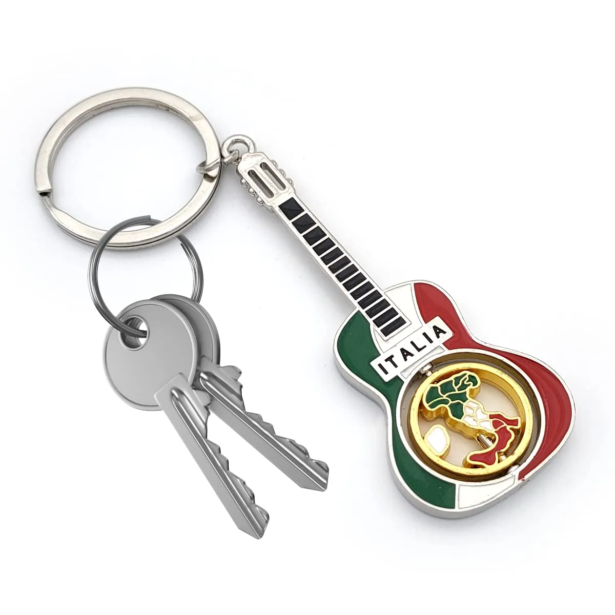 Powersell Portachiavi Tascabile con Anello Porta Chiavi Bandiera Nazionale Italiana Italia in Metallo, Accessorio per Uomo e Donna, Idea Regalo (CHITARRA) - immagine 3