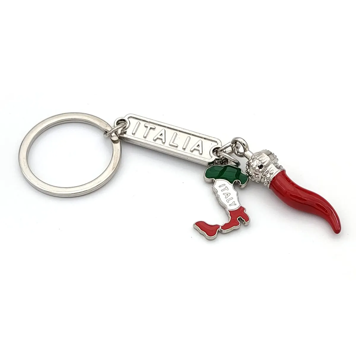 Powersell Portachiavi Tascabile con Anello Porta Chiavi Bandiera Nazionale Italiana Italia in Metallo, Accessorio per Uomo e Donna, Idea Regalo (CORNETTO) - immagine 2