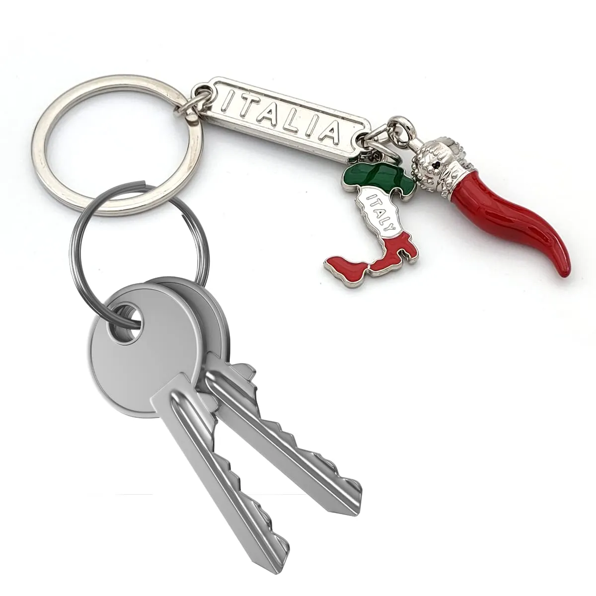 Powersell Portachiavi Tascabile con Anello Porta Chiavi Bandiera Nazionale Italiana Italia in Metallo, Accessorio per Uomo e Donna, Idea Regalo (CORNETTO) - immagine 3