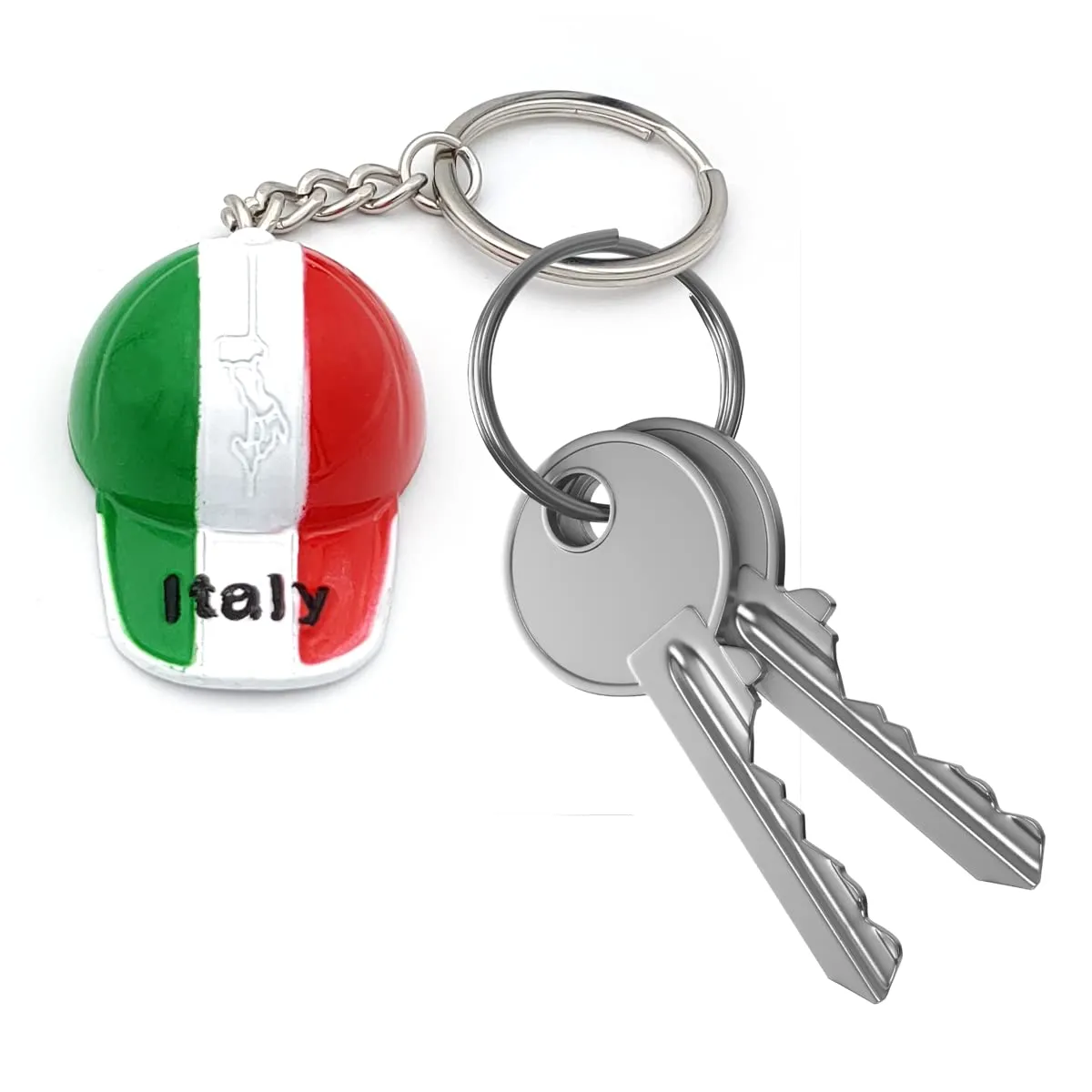 Powersell Portachiavi Tascabile con Anello Porta Chiavi Bandiera Nazionale Italiana Italia in Metallo, Accessorio per Uomo e Donna, Idea Regalo (CAPPELLINO) - immagine 3