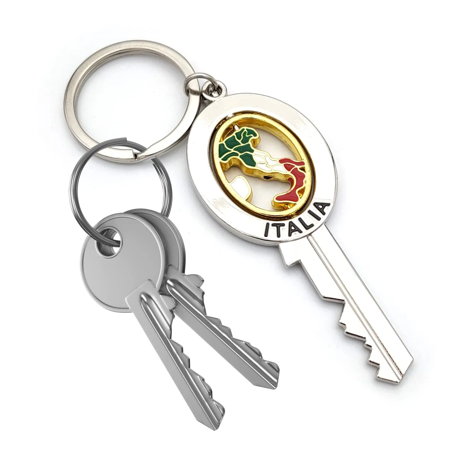 Powersell Portachiavi Tascabile con Anello Porta Chiavi Bandiera Nazionale Italiana Italia in Metallo, Accessorio per Uomo e Donna, Idea Regalo (CHIAVE B) - immagine 3