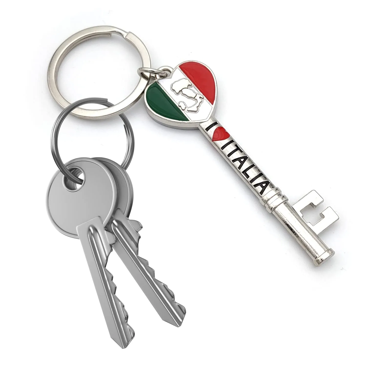 Powersell Portachiavi Tascabile con Anello Porta Chiavi Bandiera Nazionale Italiana Italia in Metallo, Accessorio per Uomo e Donna, Idea Regalo (CHIAVE A) - immagine 3