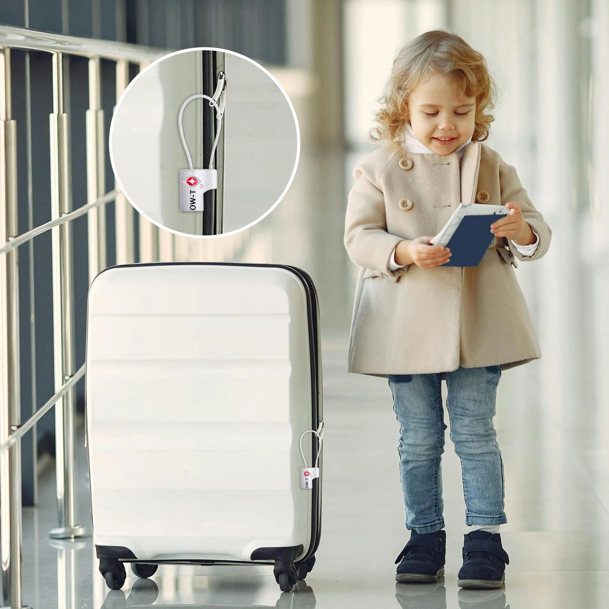 OW-Travel Lucchetto TSA con Cavo e Chiave, Lucchetto Valigia Argento, 2 Pz - immagine 2