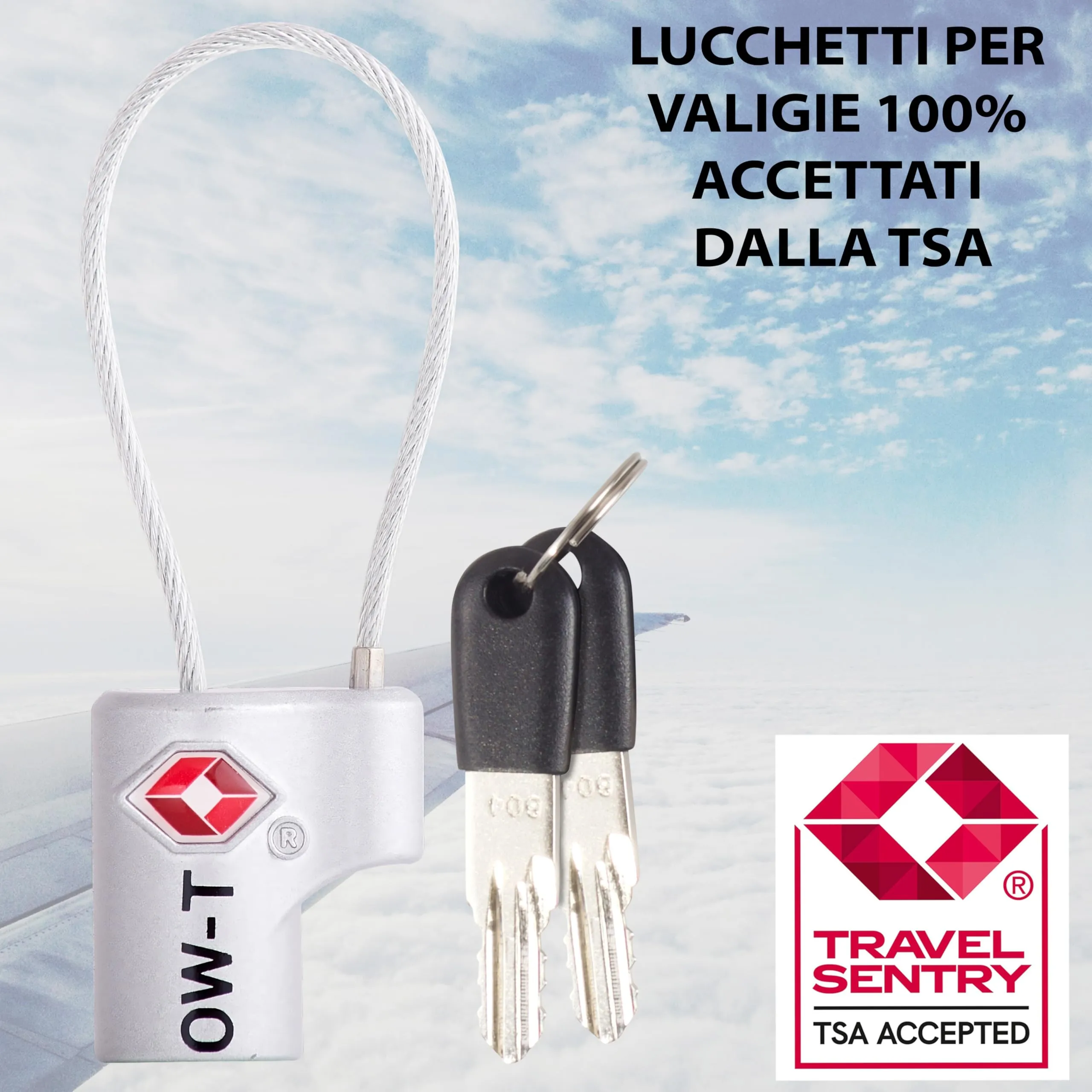 OW-Travel Lucchetto TSA con Cavo e Chiave, Lucchetto Valigia Argento, 2 Pz - immagine 5