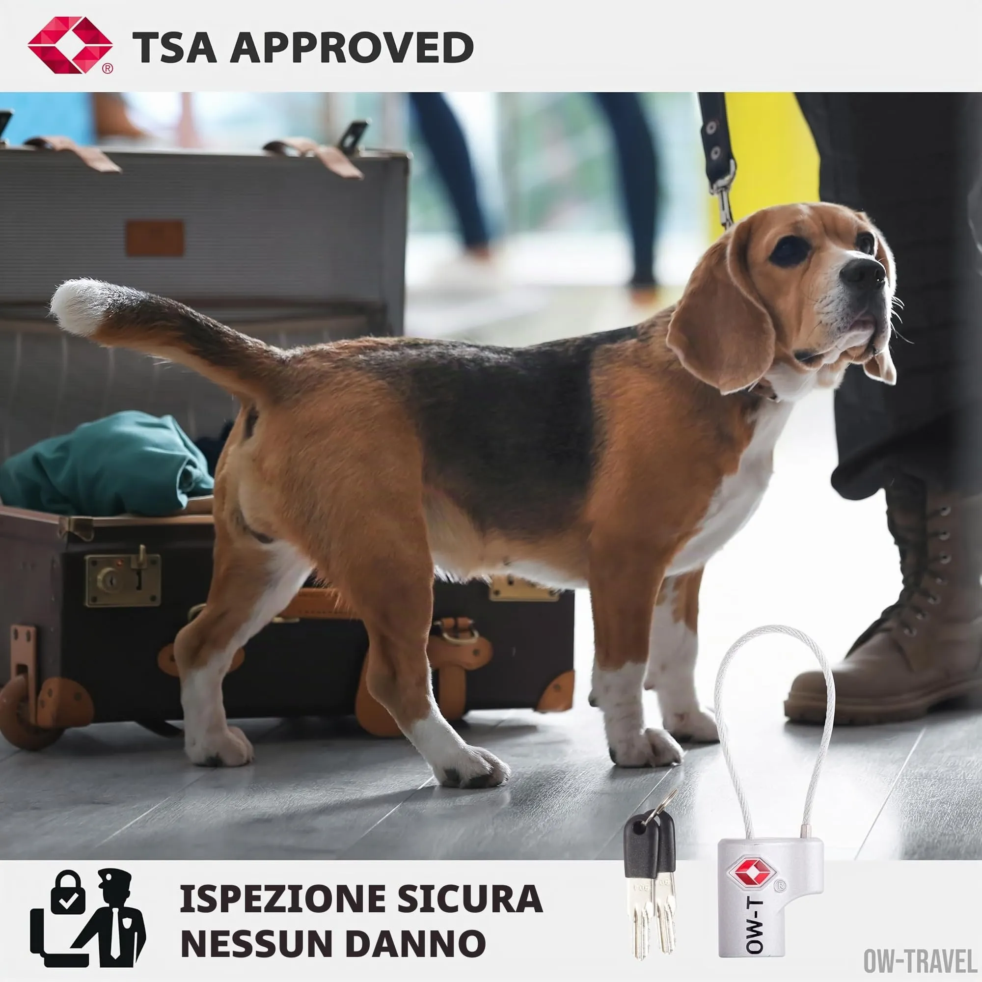 OW-Travel Lucchetto TSA con Cavo e Chiave, Lucchetto Valigia Argento, 2 Pz - immagine 6