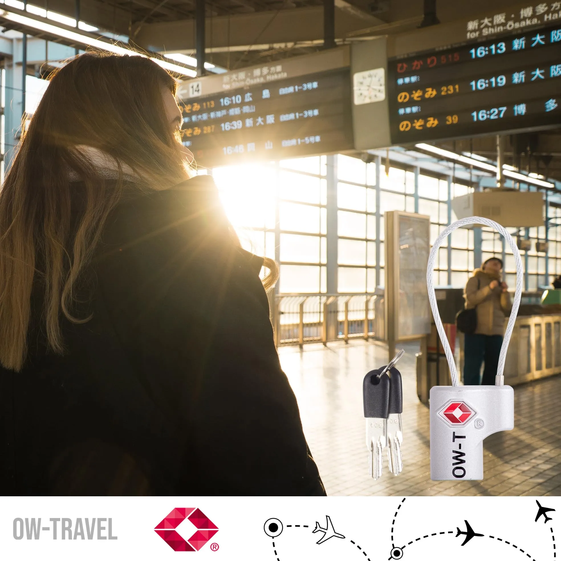 OW-Travel Lucchetto TSA con Cavo e Chiave, Lucchetto Valigia Argento, 2 Pz - immagine 9