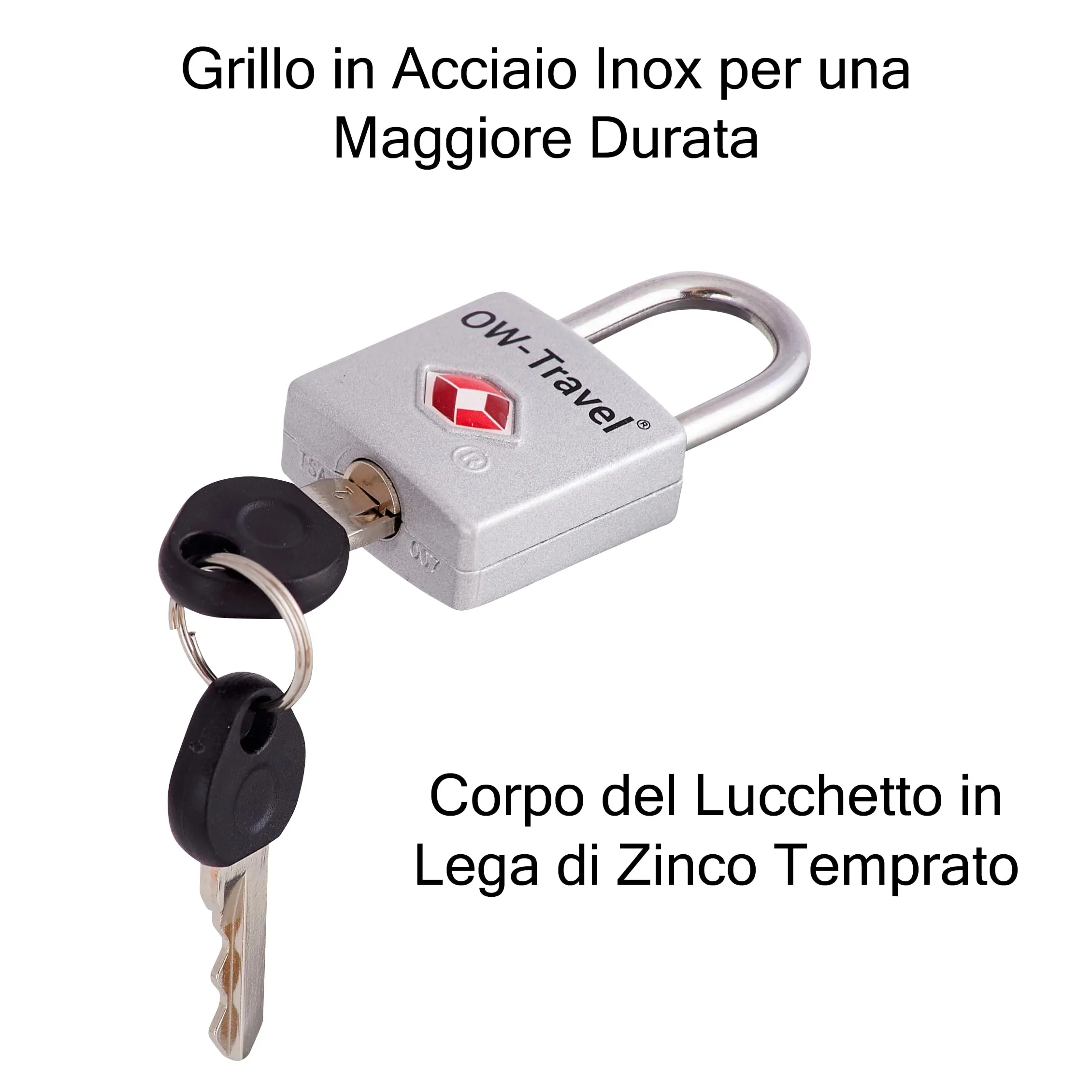 OW-Travel Lucchetto per Valigia con Chiave, Lucchetto TSA USA, Argento 2 Pz - immagine 4
