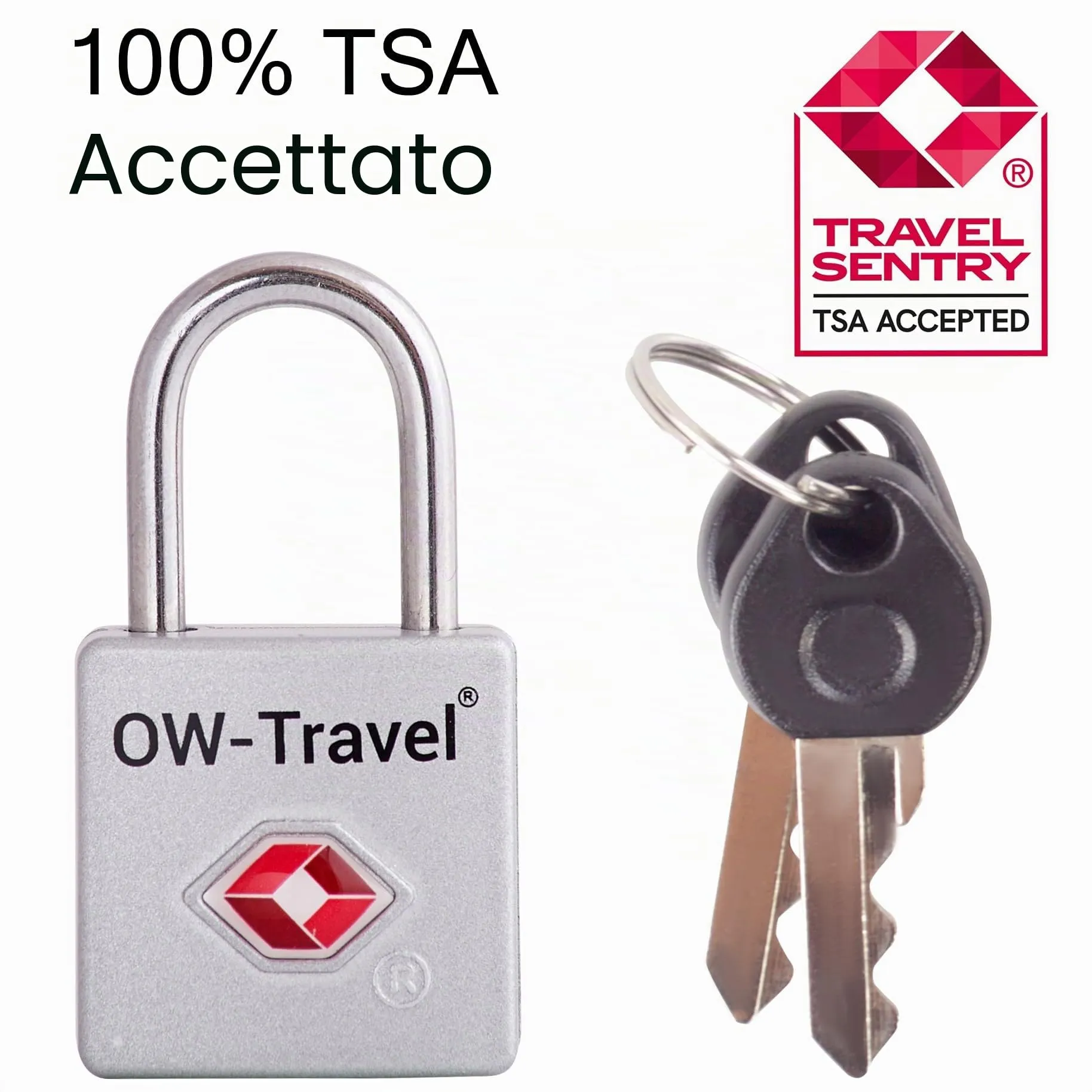OW-Travel Lucchetto per Valigia con Chiave, Lucchetto TSA USA, Argento 2 Pz - immagine 5