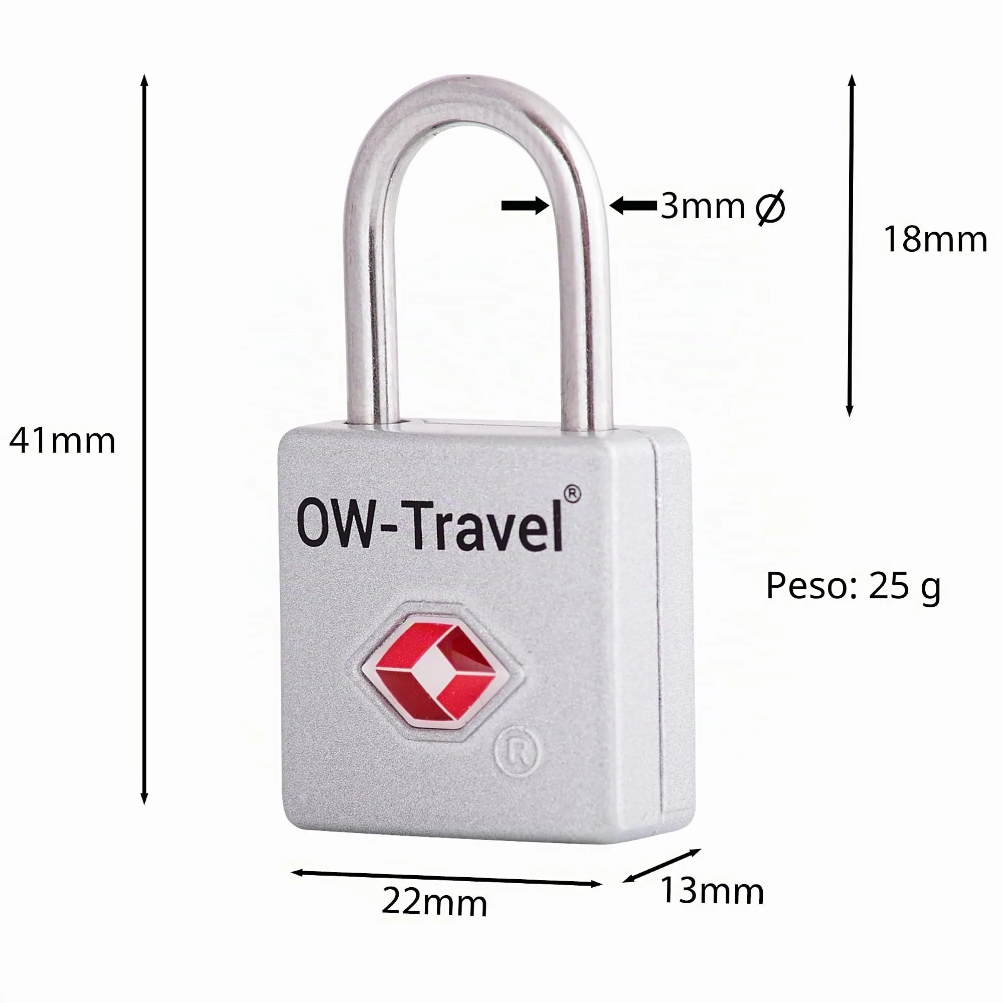 OW-Travel Lucchetto per Valigia con Chiave, Lucchetto TSA USA, Argento 2 Pz - immagine 7