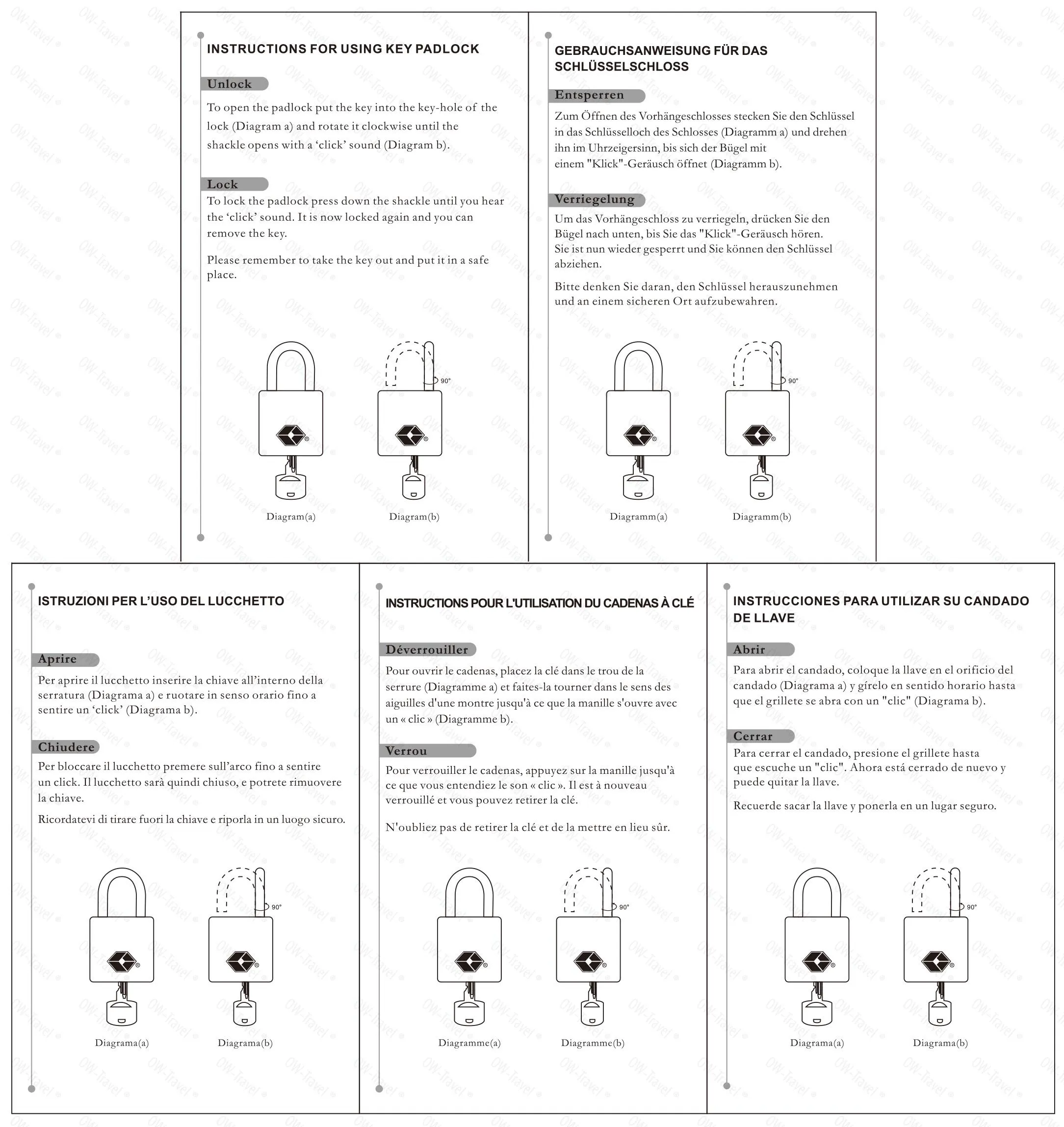 OW-Travel Lucchetto per Valigia con Chiave, Lucchetto TSA USA, Argento 2 Pz - immagine 8