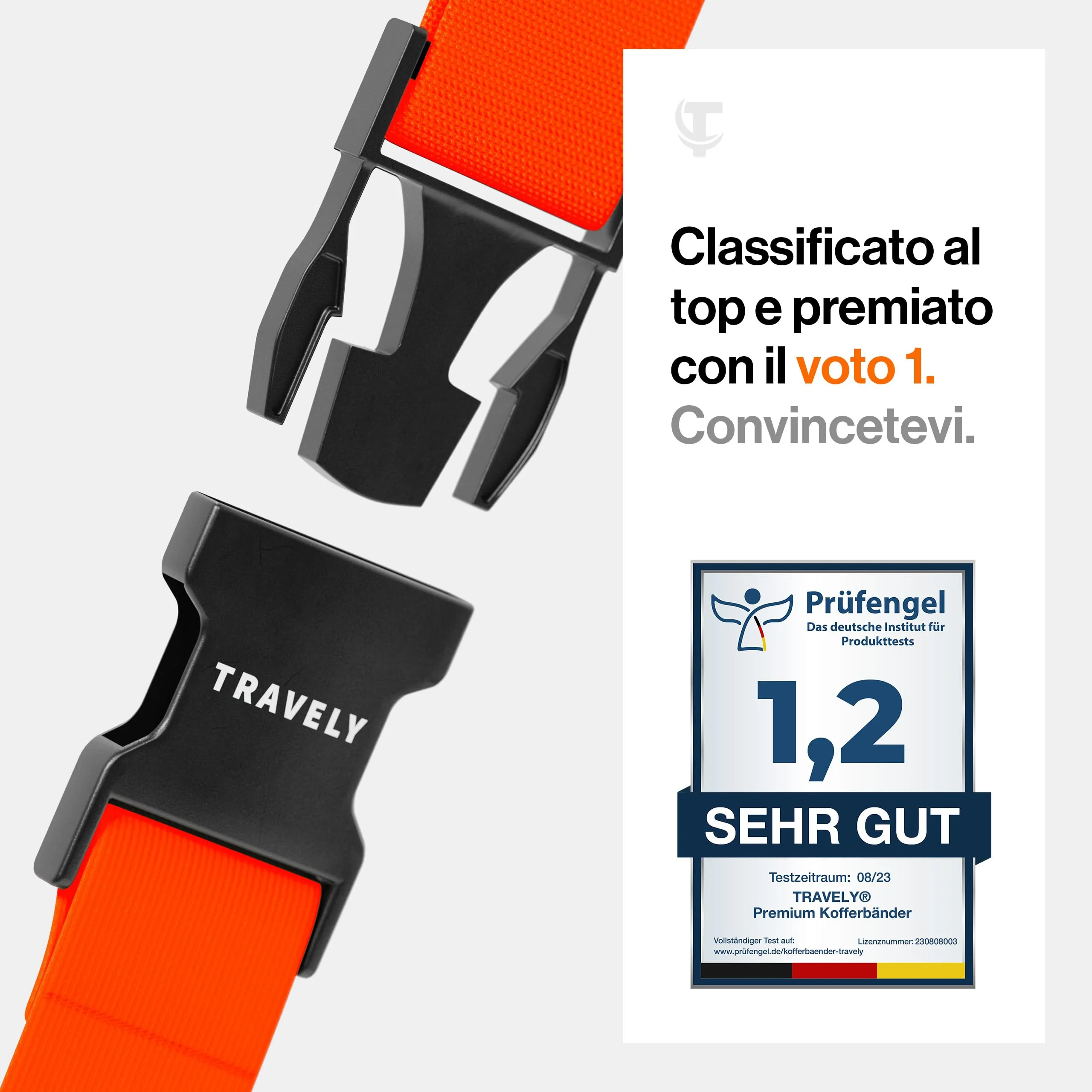 Travely® Cinghia per valigia di alta qualità, accattivante e sicura, con 2 targhette per nome, nastro per bagagli sulla croce, set da 2 pezzi arancione - immagine 3