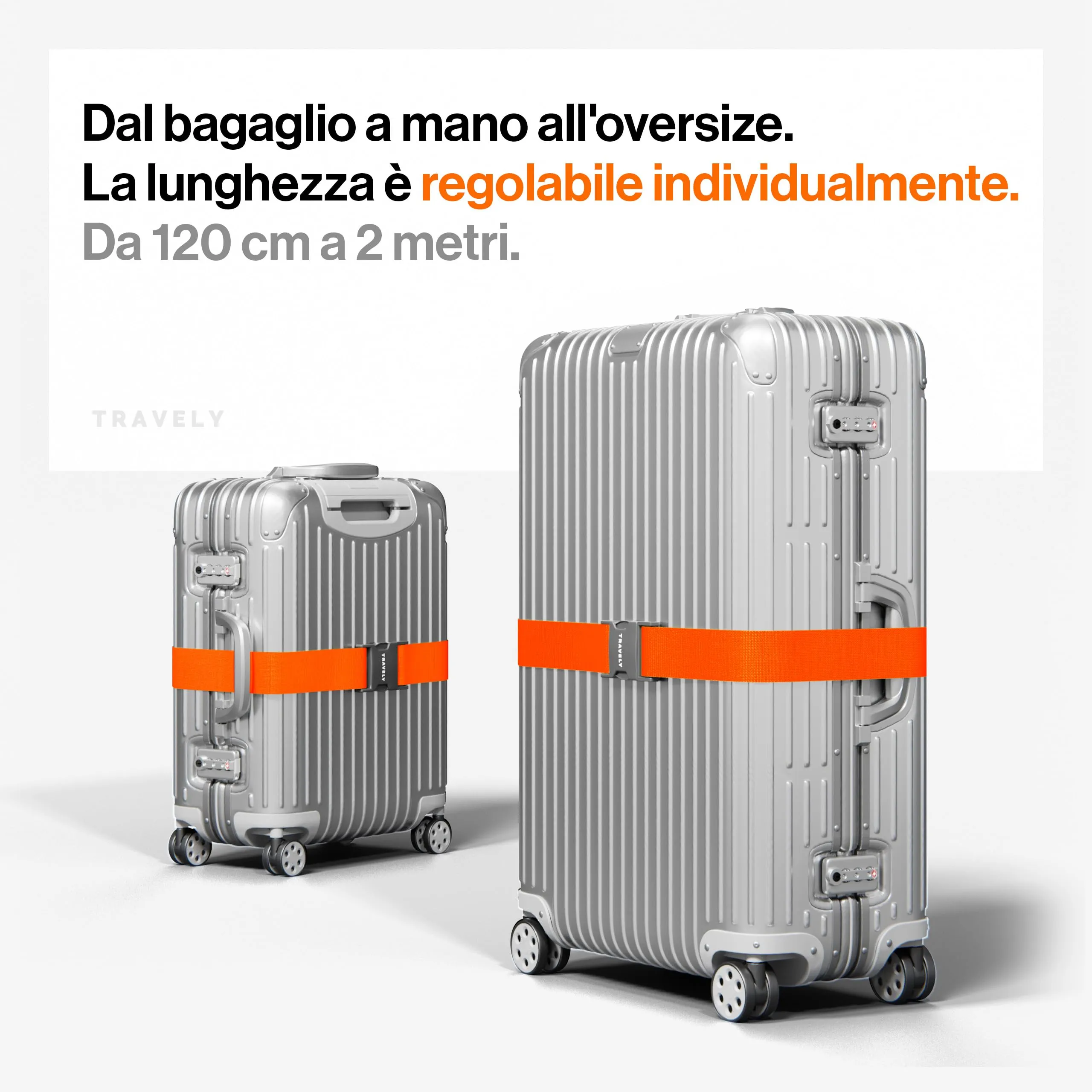 Travely® Cinghia per valigia di alta qualità, accattivante e sicura, con 2 targhette per nome, nastro per bagagli sulla croce, set da 2 pezzi arancione - immagine 6