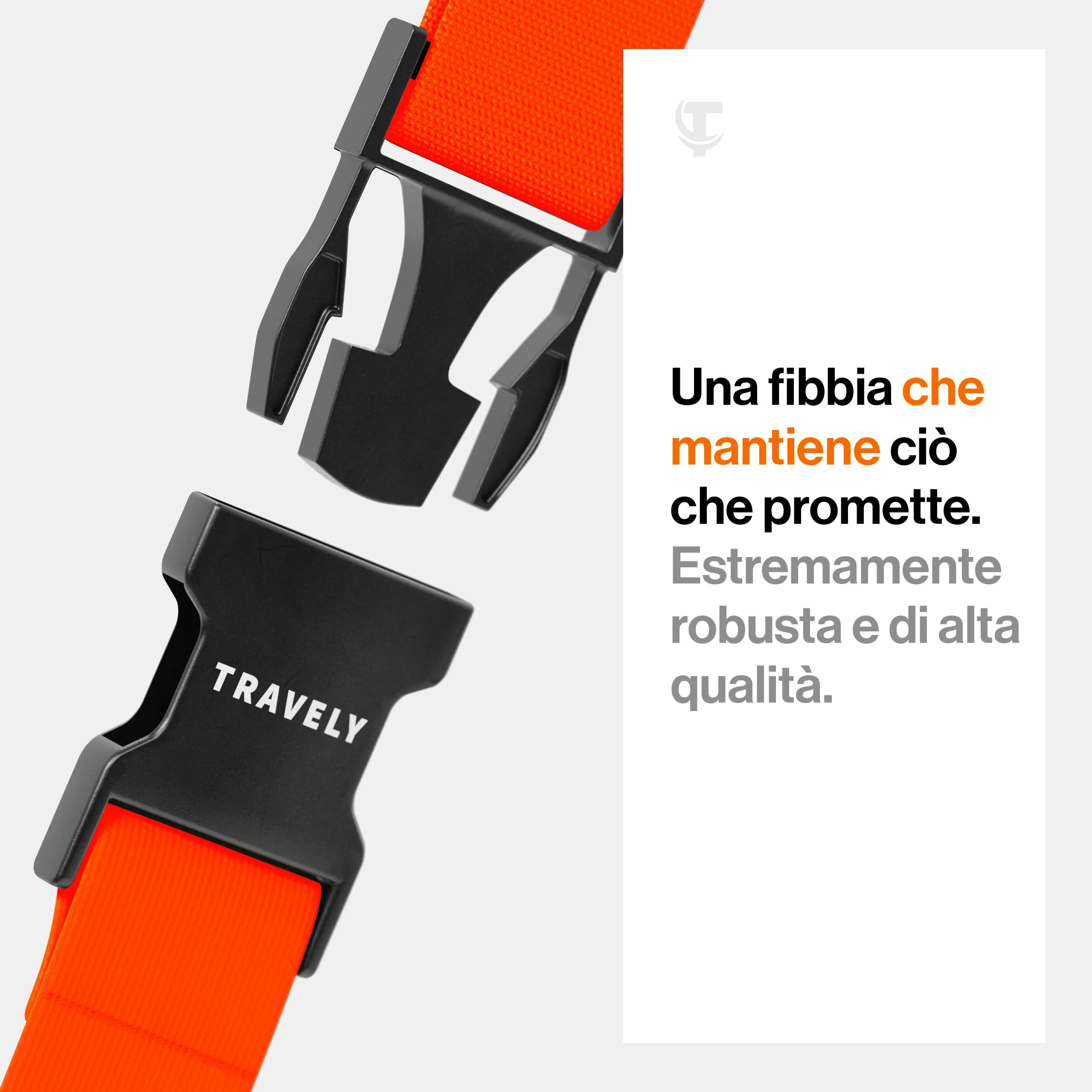 Travely® Cinghia per valigia di alta qualità, accattivante e sicura, con 4 targhette per nome, nastro per bagagli ideale sulla croce, set da 4 pezzi arancione - immagine 3