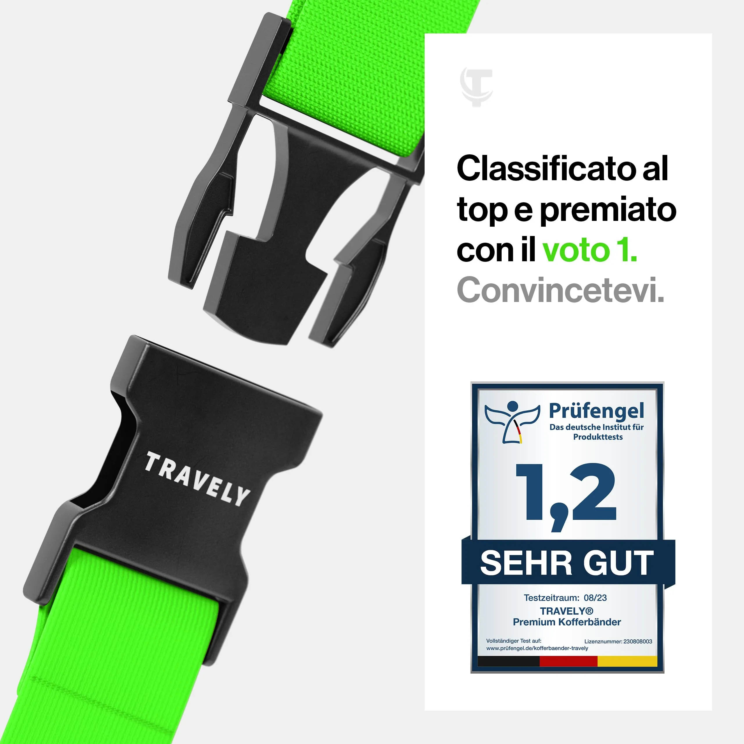 Travely® Cintura Premium per Valigia - Particolarmente Vistosa e Sicura - Include 2 Targhette Identificative - Nastro per Bagagli Ideale a Croce - [Set da 2] - Verde - immagine 3