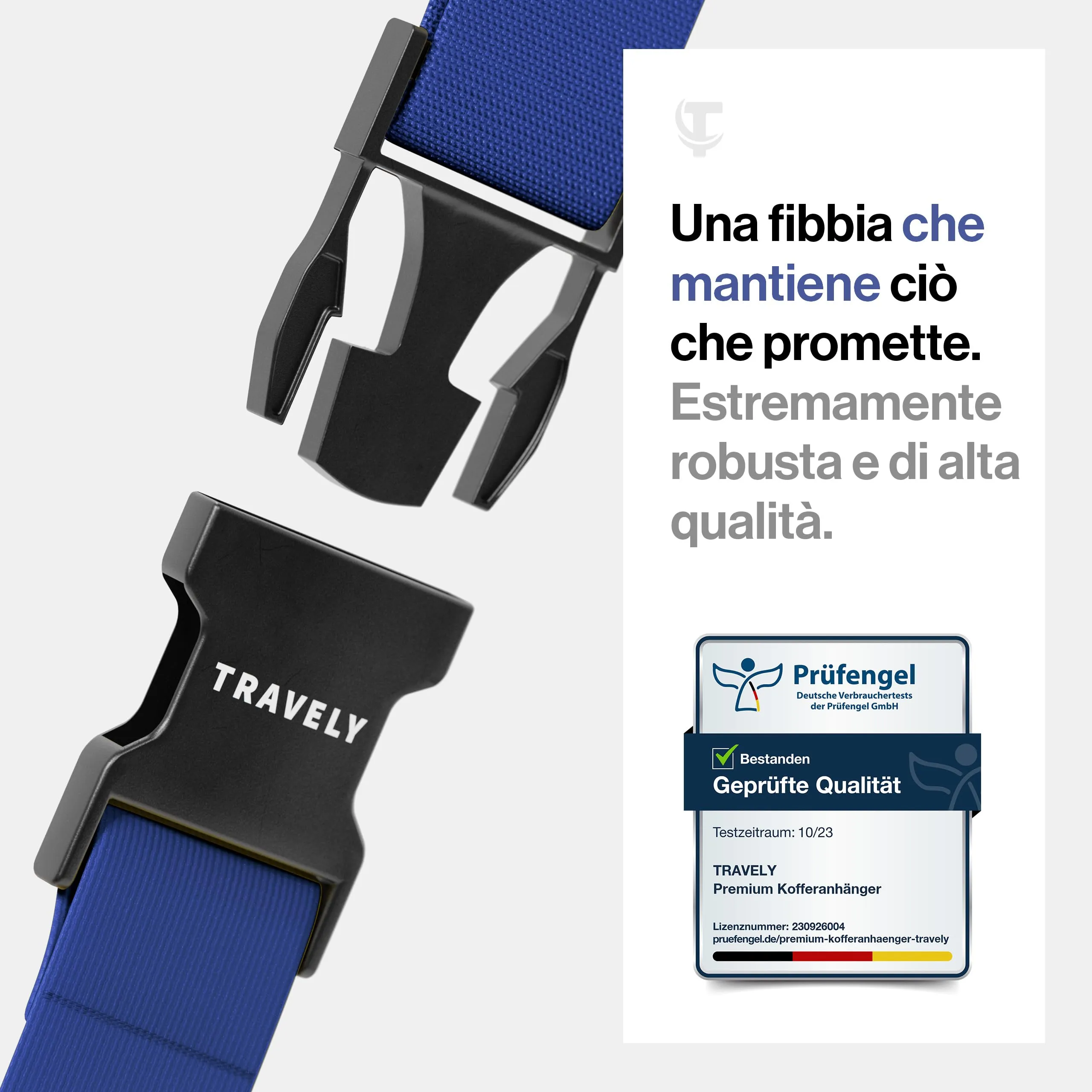 Travely® Cinghia per valigia di alta qualità, accattivante e sicura, con 2 targhette per nome, nastro per bagagli sulla croce, set da 2 pezzi, blu navy - immagine 2