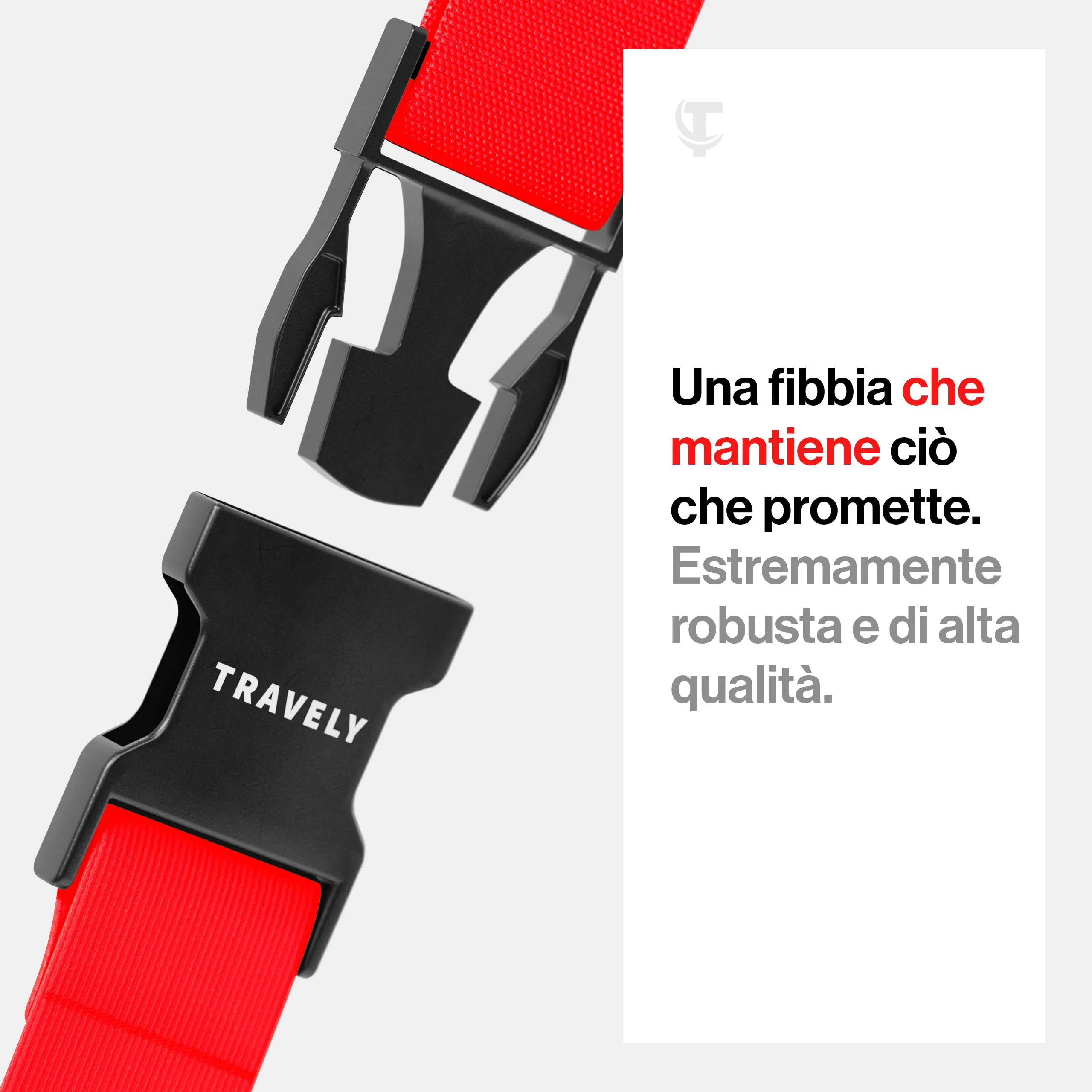 Travely® Cinghia per valigia di alta qualità, accattivante e sicura, con 4 targhette per nome, nastro per bagagli sulla croce, set da 4 pezzi, rosso - immagine 3