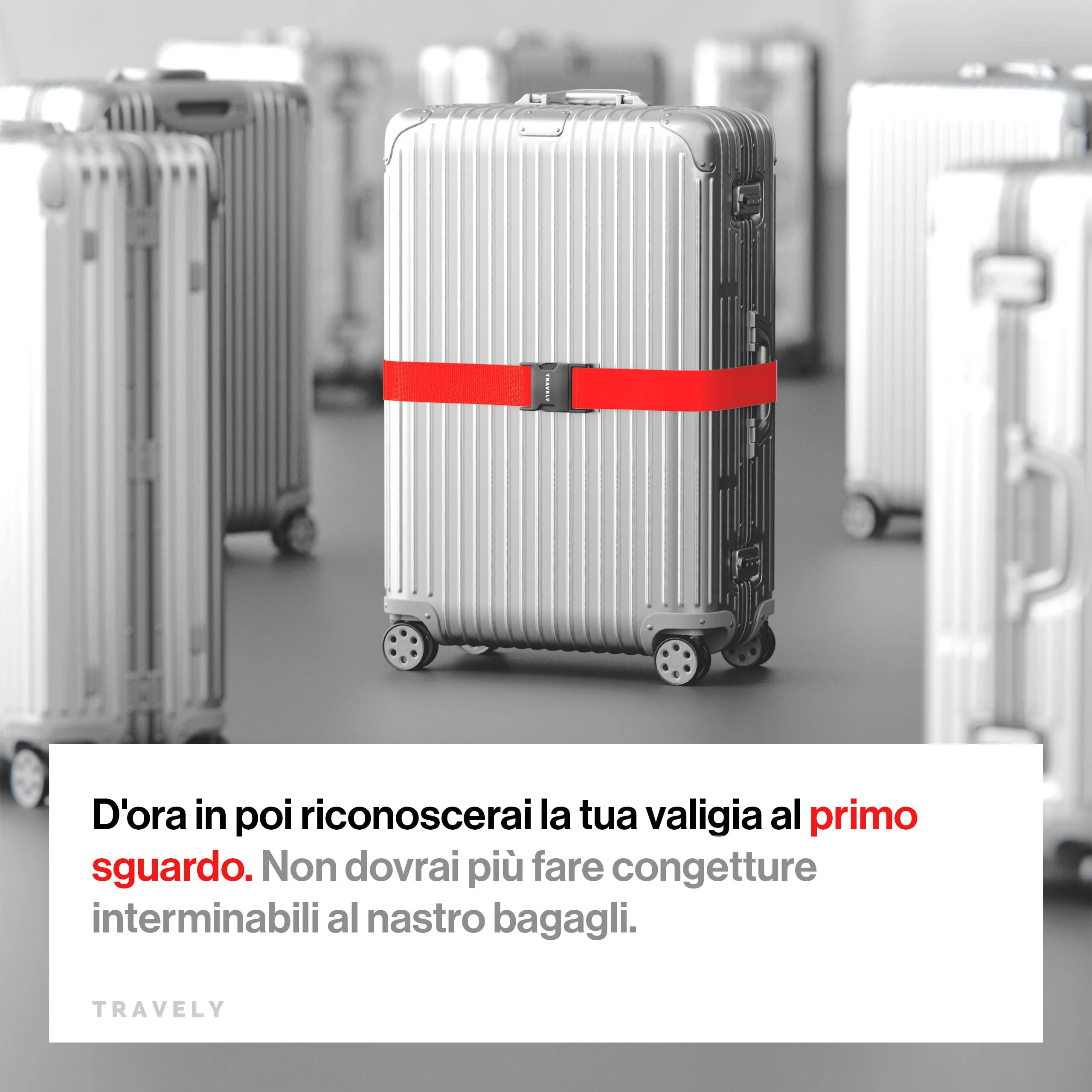 Travely® Cinghia per valigia di alta qualità, accattivante e sicura, con 4 targhette per nome, nastro per bagagli sulla croce, set da 4 pezzi, rosso - immagine 4
