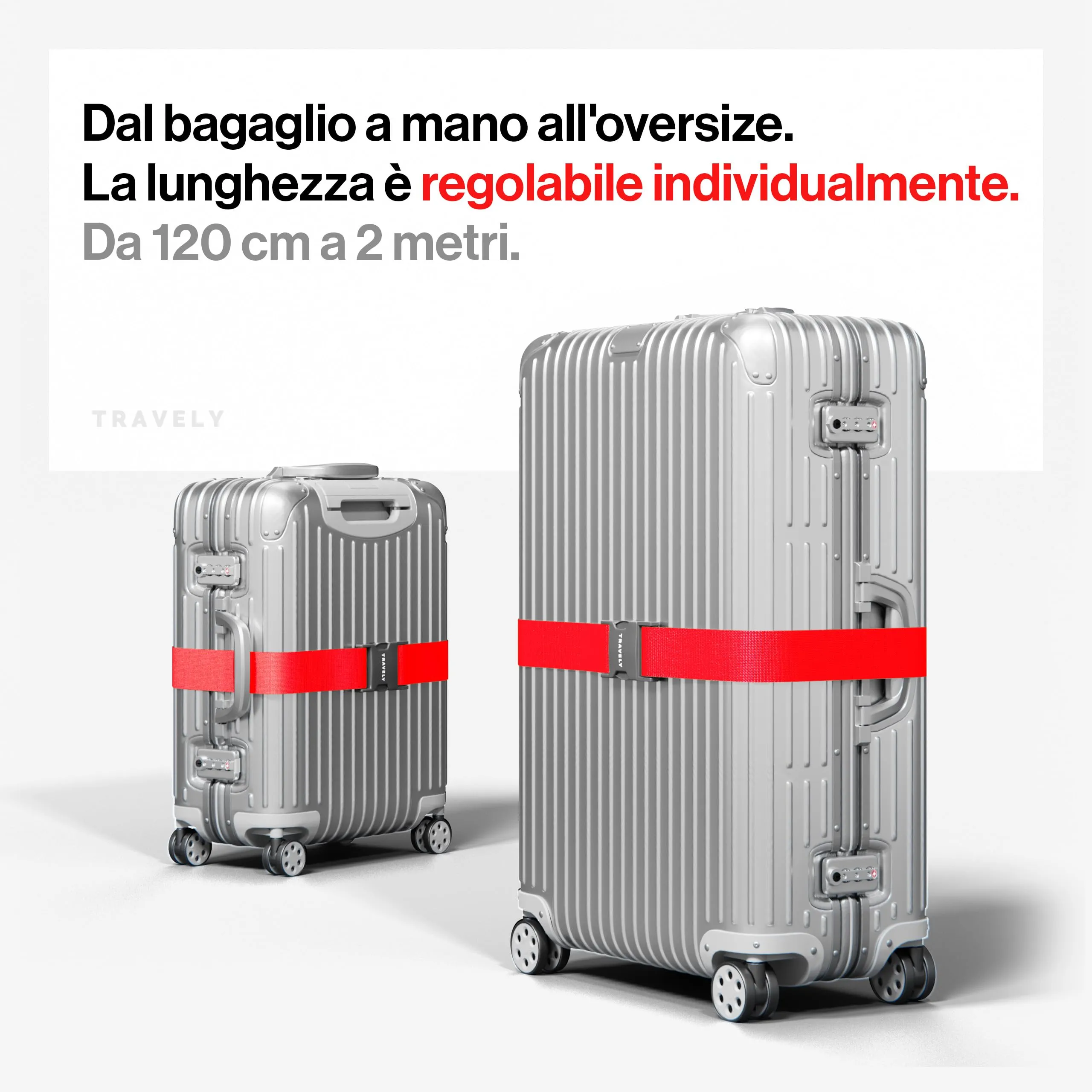 Travely® Cinghia per valigia di alta qualità, accattivante e sicura, con 4 targhette per nome, nastro per bagagli sulla croce, set da 4 pezzi, rosso - immagine 6
