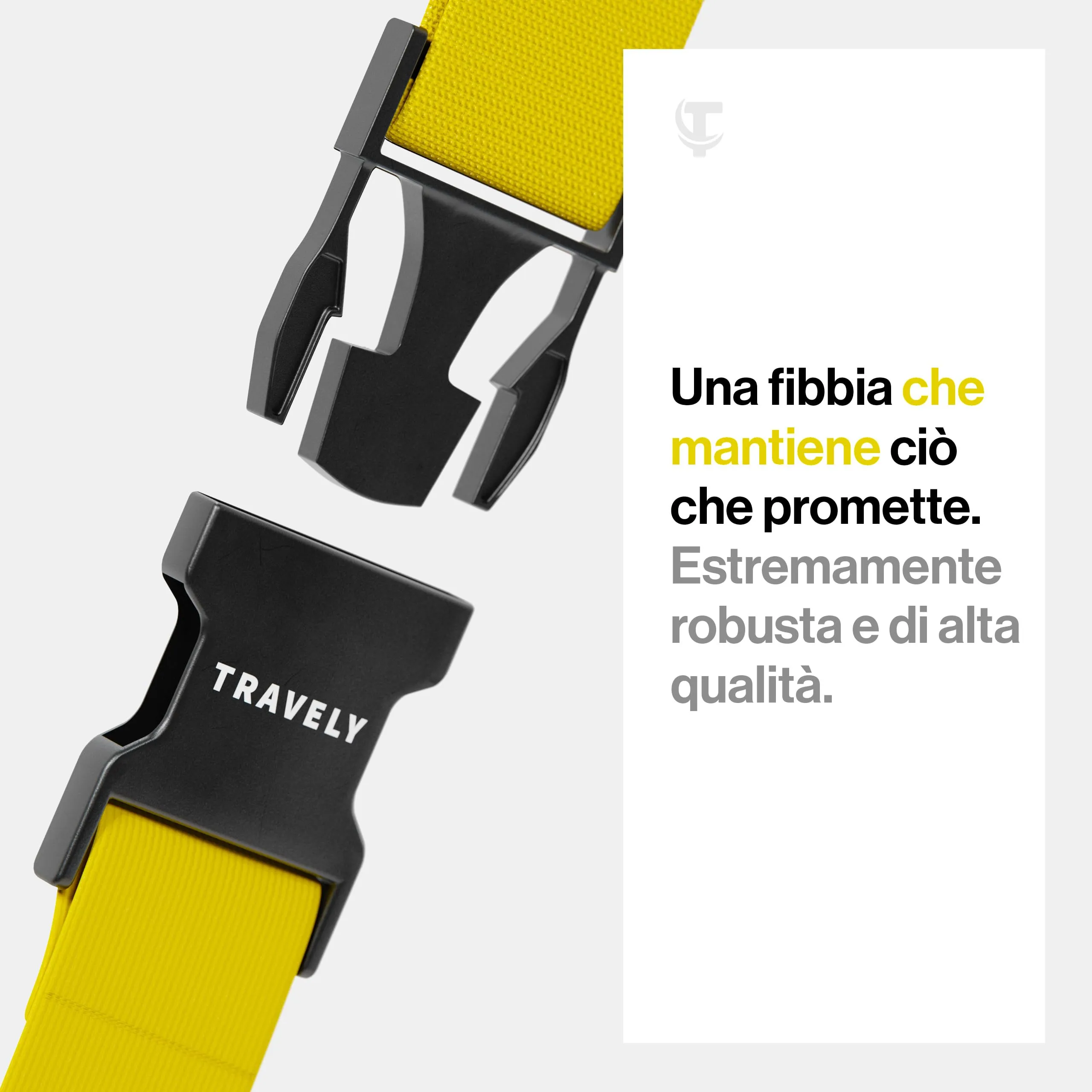 Travely® Cinghia per valigia di alta qualità, accattivante e sicura, con 4 targhette per nome, nastro per bagagli sulla croce, set da 4 pezzi, colore giallo - immagine 3