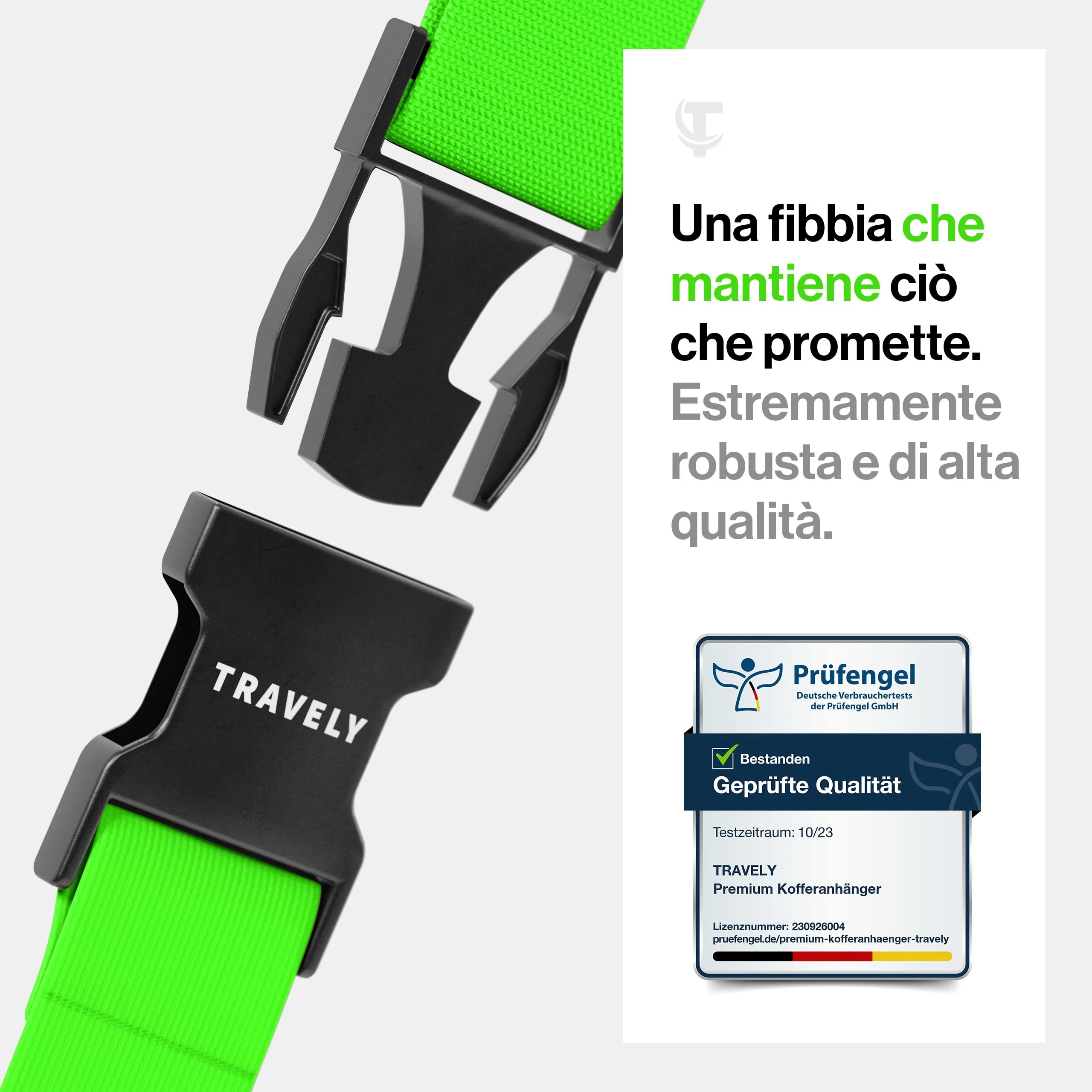 Travely® Cinghia per valigia di alta qualità, accattivante e sicura, con 4 targhette per nome, nastro per bagagli sulla croce, set da 4 pezzi, verde - immagine 2
