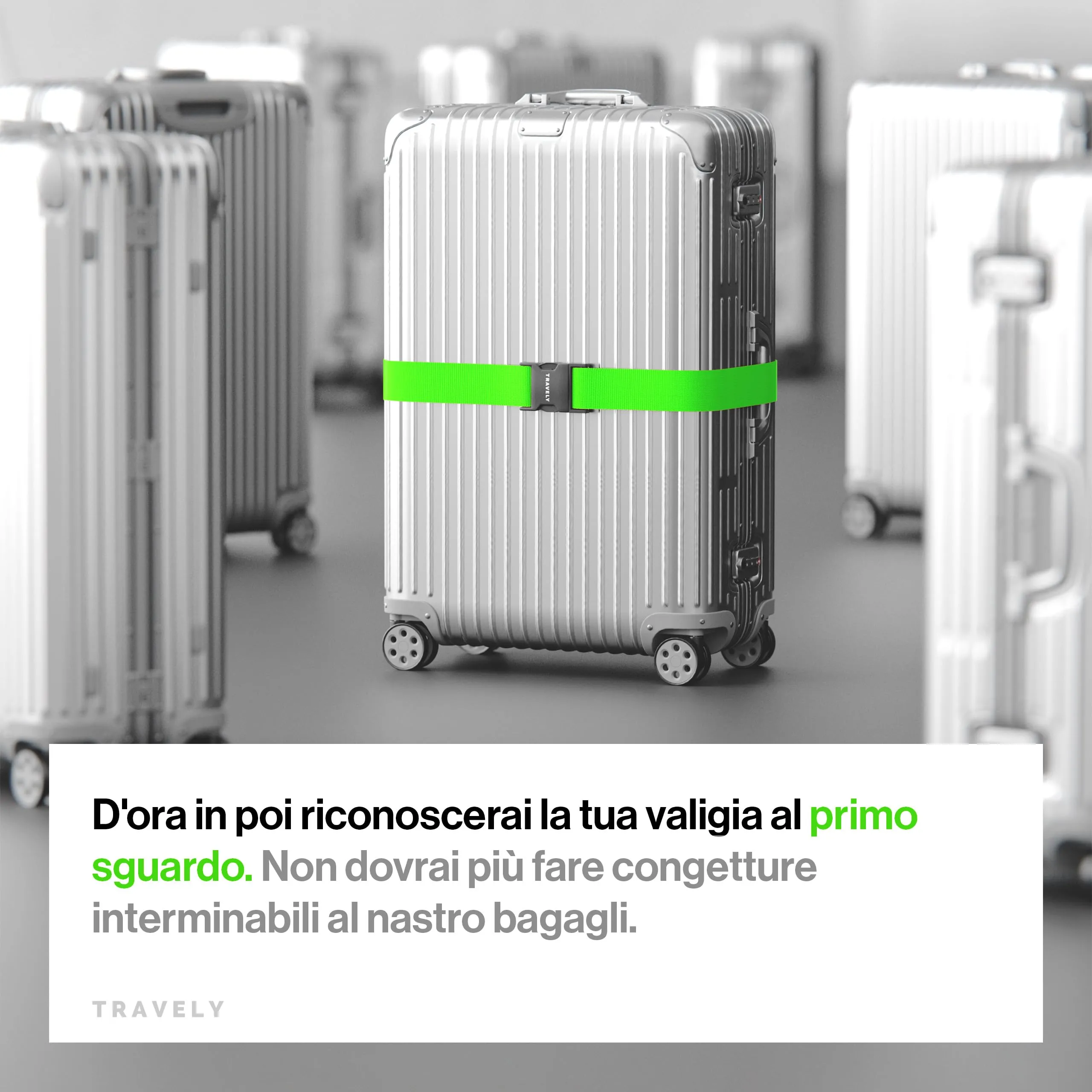 Travely® Cinghia per valigia di alta qualità, accattivante e sicura, con 4 targhette per nome, nastro per bagagli sulla croce, set da 4 pezzi, verde - immagine 4