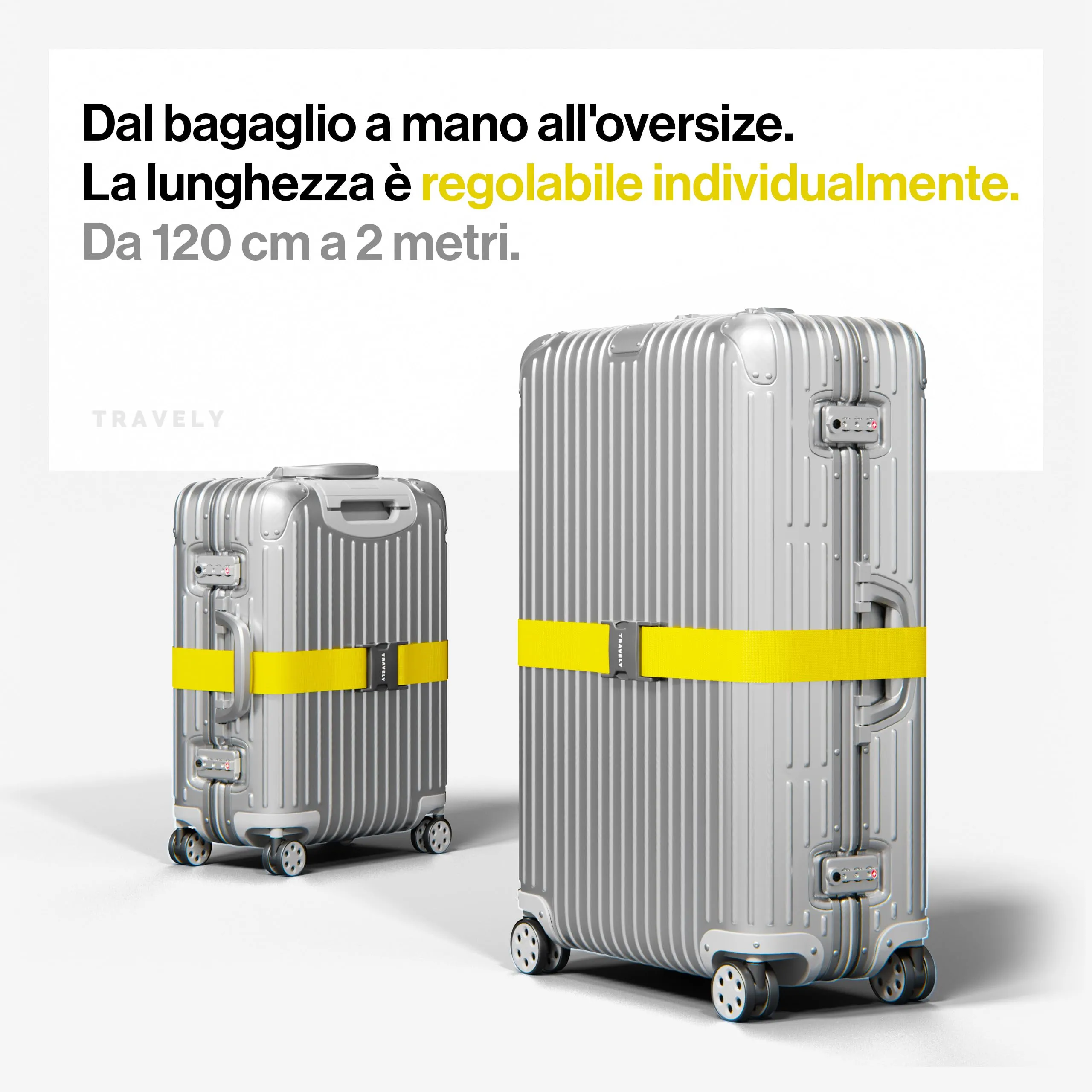 Travely® Cinghia per valigia di alta qualità, accattivante e sicura, con 2 targhette per nome, nastro per bagagli sulla croce, set da 2 pezzi, colore giallo - immagine 6