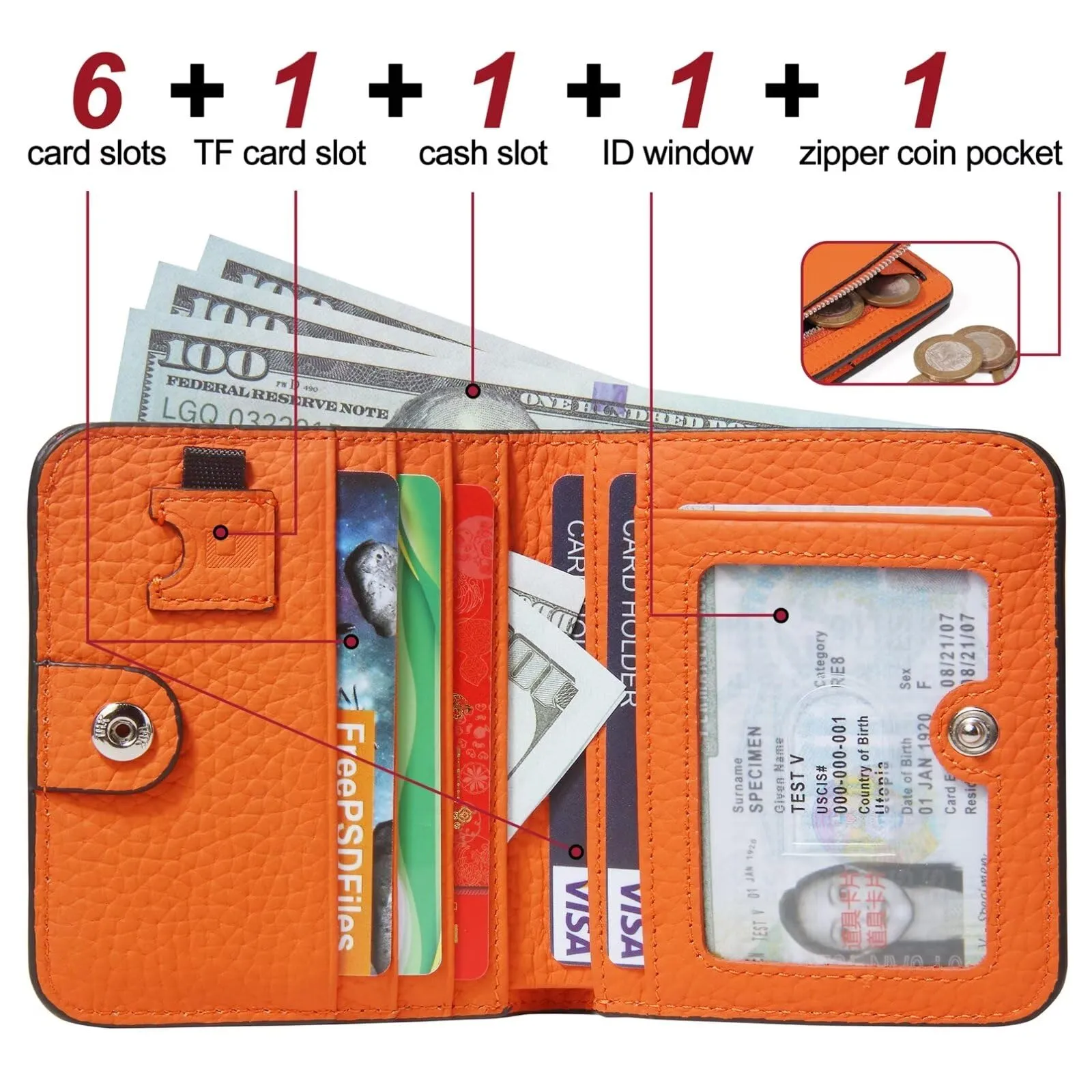 GADIEMKENSD Small Purses for Women RFID Blocking Bifold Soft Leather Wallet Credit Card Holders with Zip Mens Mini Coin Pocket Wallets Money Organisers Case for Travel Gift Minimalist Orange - immagine 2