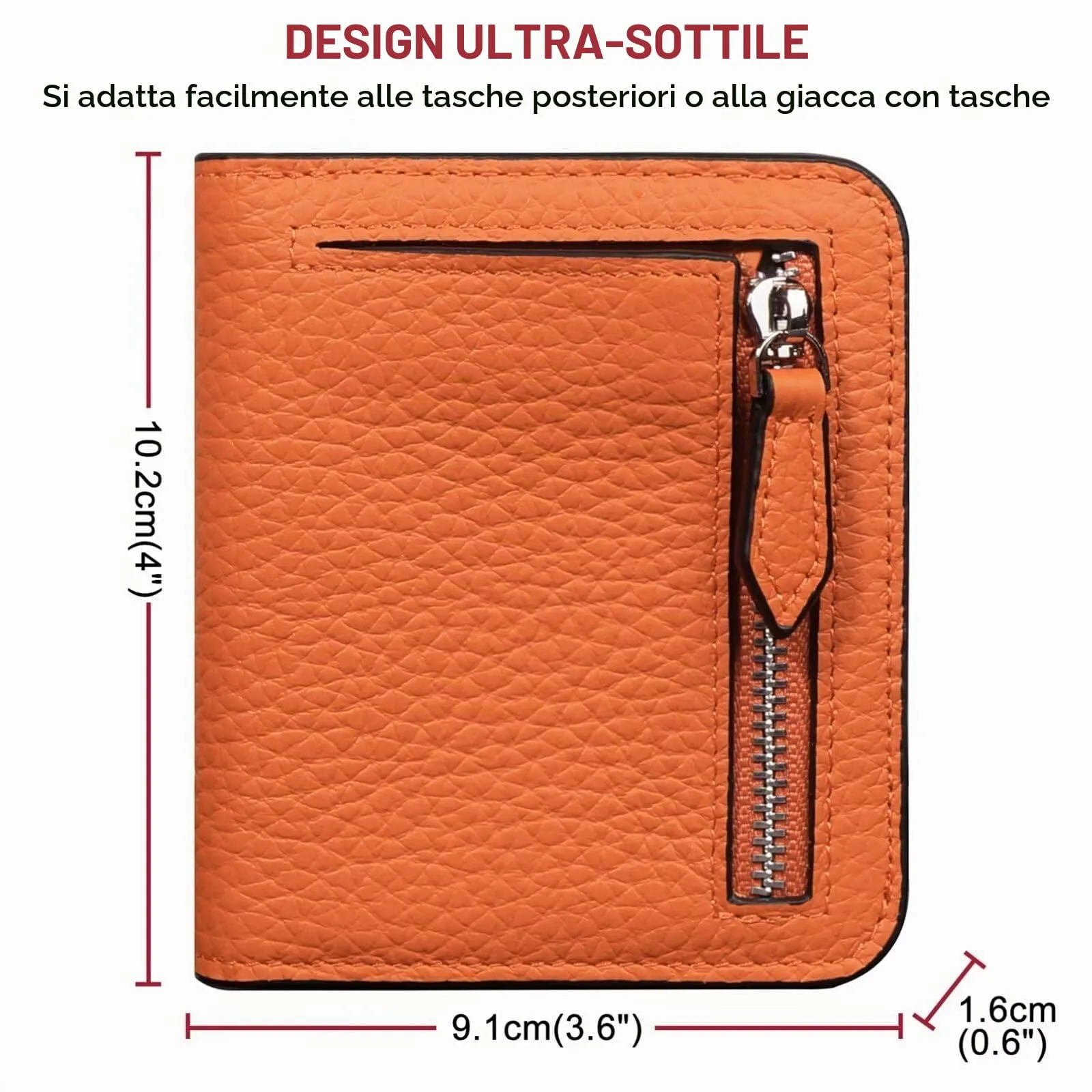 GADIEMKENSD Small Purses for Women RFID Blocking Bifold Soft Leather Wallet Credit Card Holders with Zip Mens Mini Coin Pocket Wallets Money Organisers Case for Travel Gift Minimalist Orange - immagine 5
