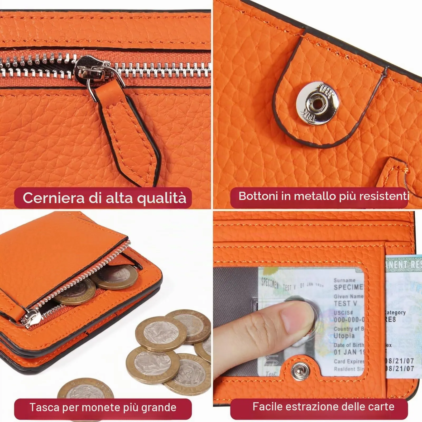 GADIEMKENSD Small Purses for Women RFID Blocking Bifold Soft Leather Wallet Credit Card Holders with Zip Mens Mini Coin Pocket Wallets Money Organisers Case for Travel Gift Minimalist Orange - immagine 6