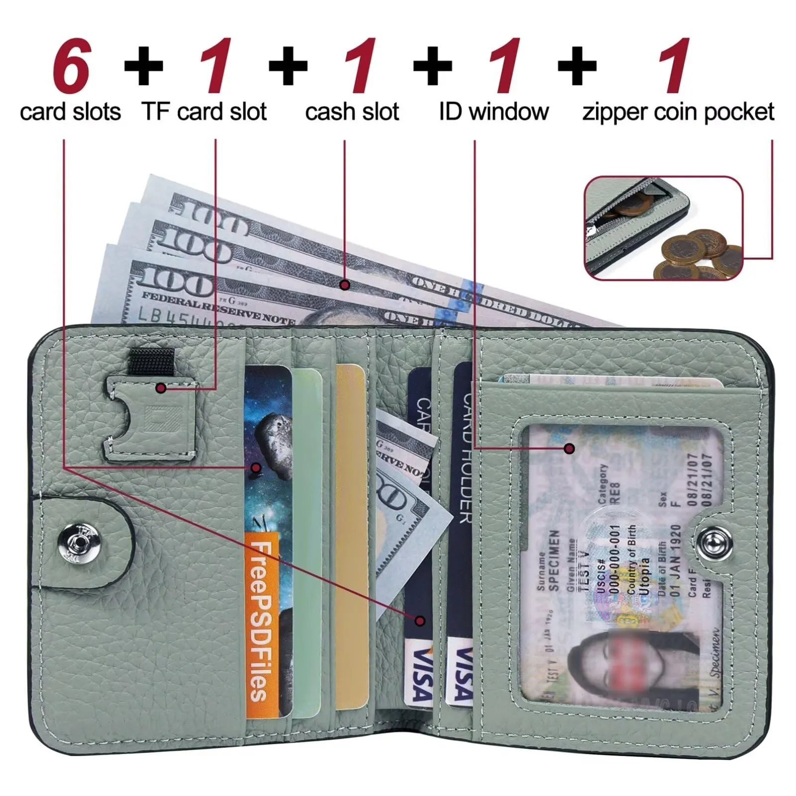GADIEMKENSD Small Wallet Bifold RFID Credit Card Holder for Men Leather Coin Ladies Purse RFID Blocking Mini Compact Pocket Wallet with Zipper Card Cash Slots Ultra Slim Minimalist Light Grey - immagine 2