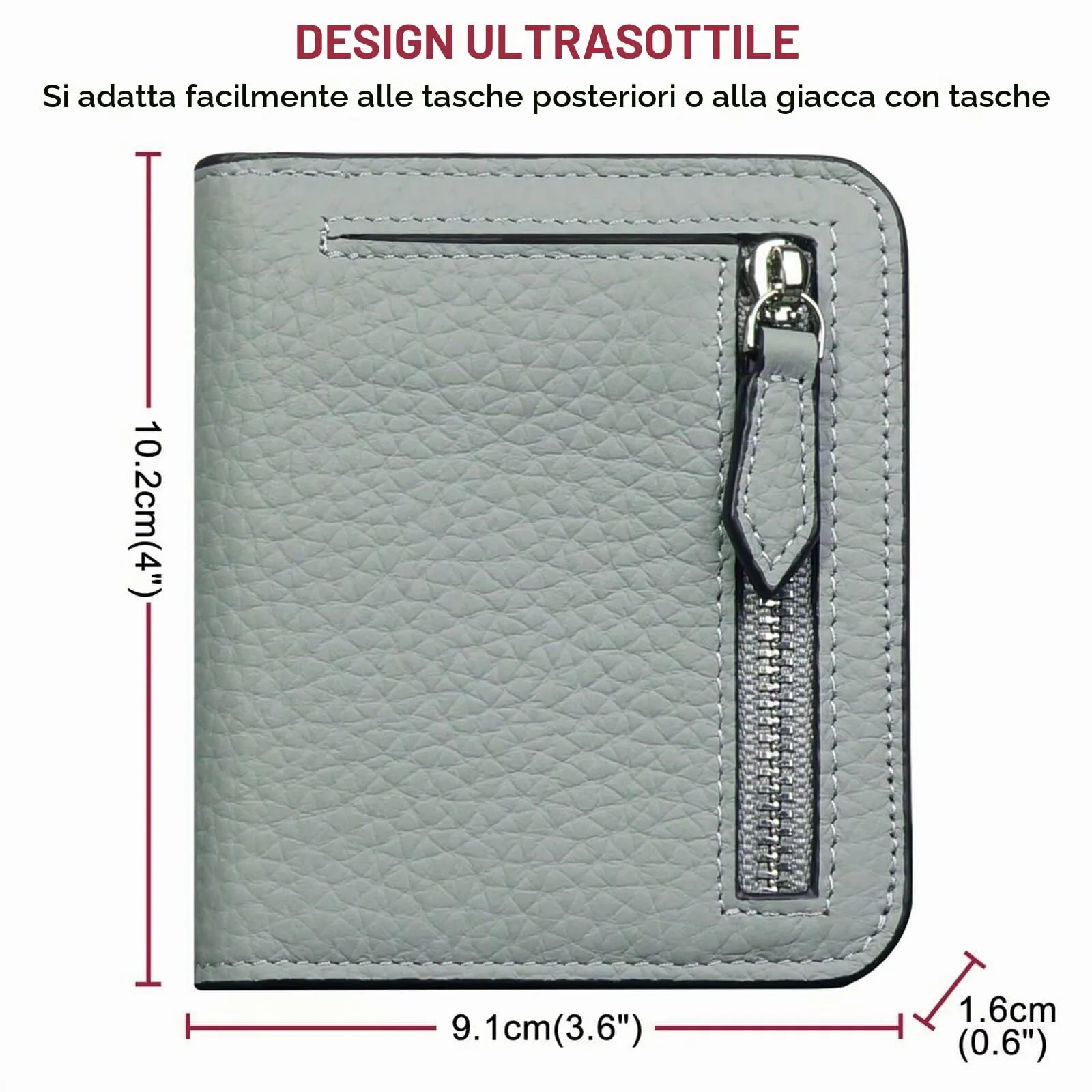 GADIEMKENSD Small Wallet Bifold RFID Credit Card Holder for Men Leather Coin Ladies Purse RFID Blocking Mini Compact Pocket Wallet with Zipper Card Cash Slots Ultra Slim Minimalist Light Grey - immagine 5