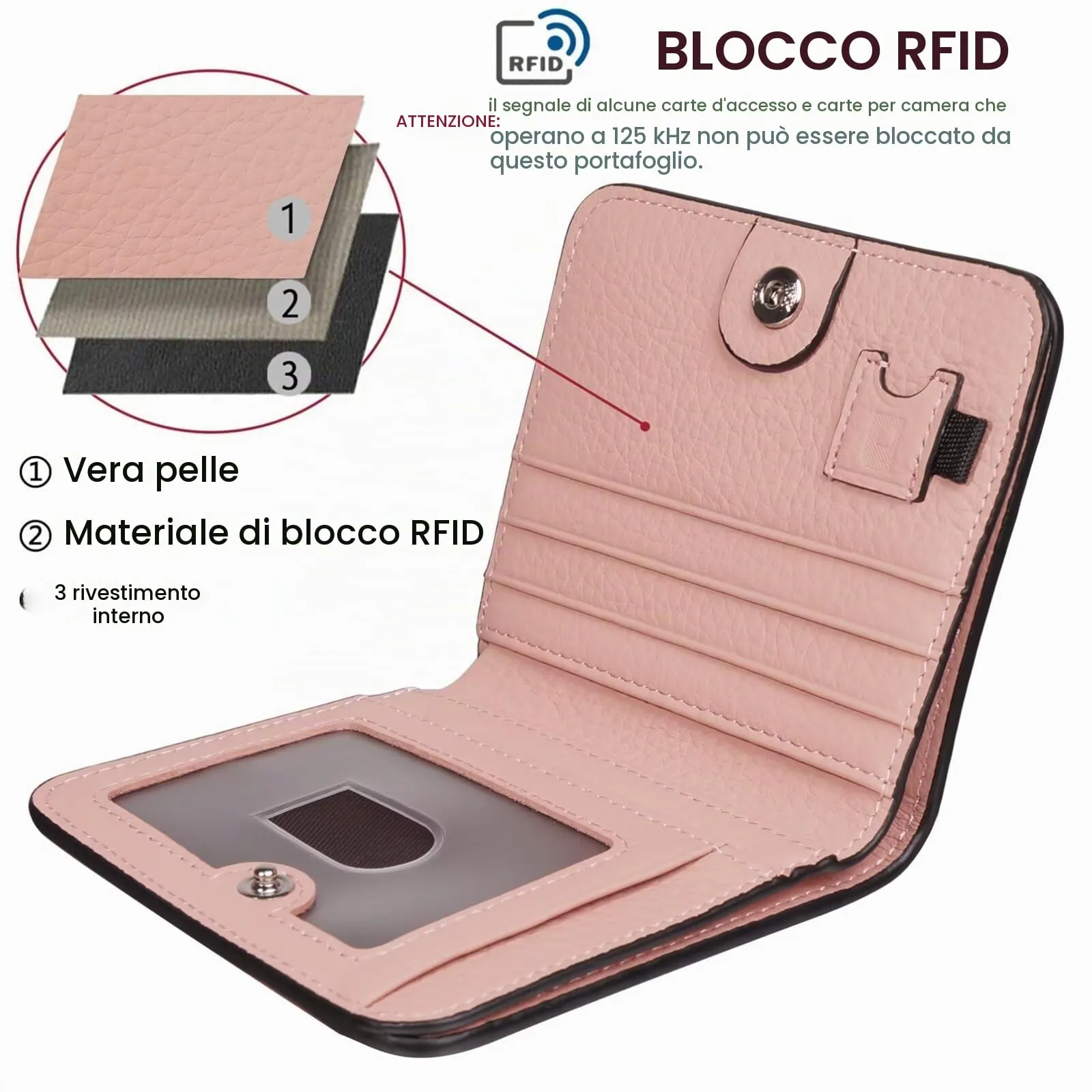 GADIEMKENSD Women Bi-fold Purse RFID Blocking Credit Card Holder Leather Travel Wallet for Woman Zipper Small Coin Pocket Cute Compact Ladies Purse with ID Window Card Cash Slots Ultra Slim Pink - immagine 4