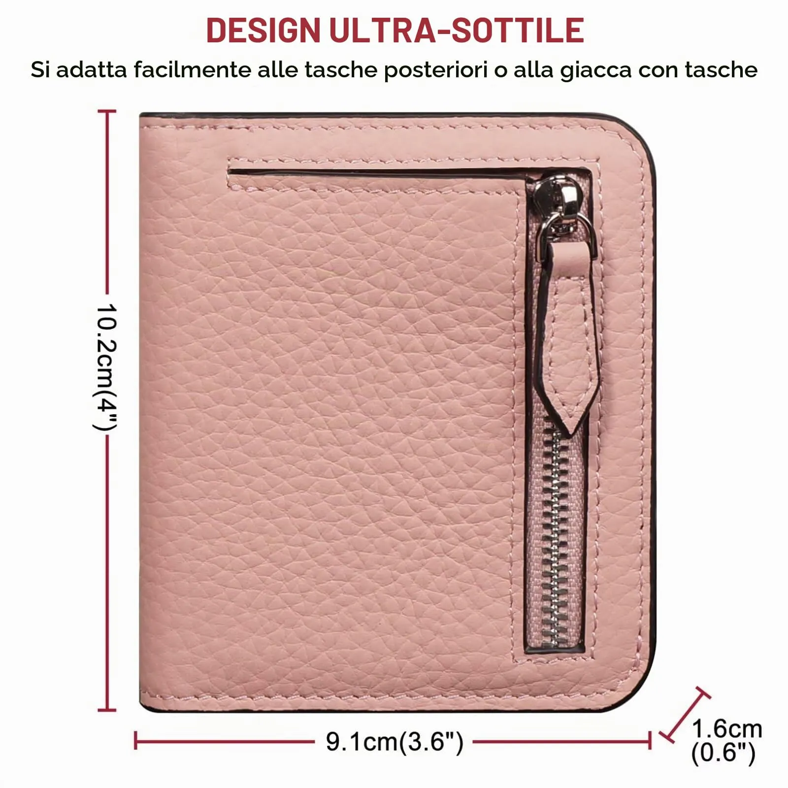 GADIEMKENSD Women Bi-fold Purse RFID Blocking Credit Card Holder Leather Travel Wallet for Woman Zipper Small Coin Pocket Cute Compact Ladies Purse with ID Window Card Cash Slots Ultra Slim Pink - immagine 5