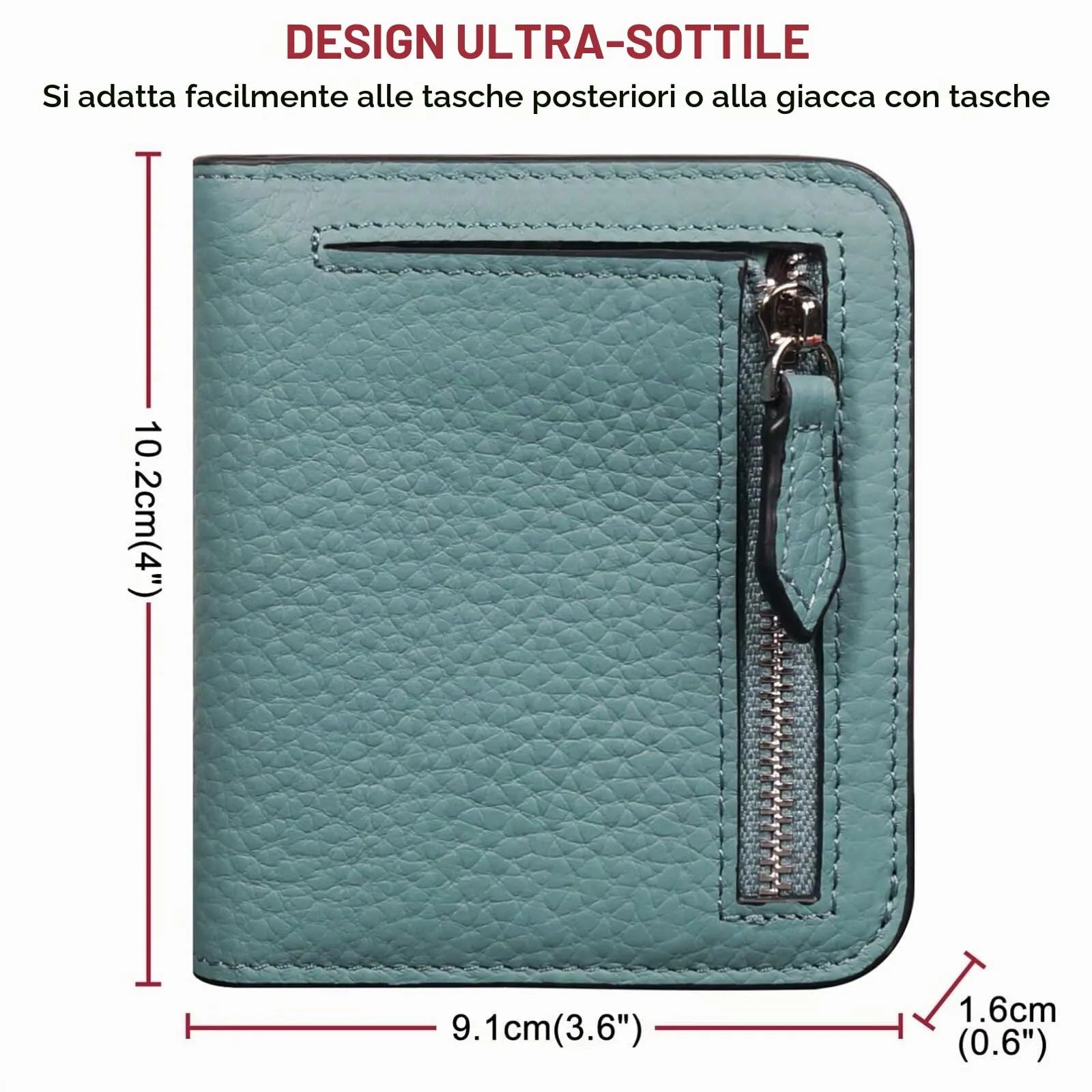 GADIEMKENSD Womens Bifold Purse Credit Card Holders RFID Blocking Mens Leather Wallet for Travel Bus Card Coin Pocket Cute Small Ladies Purses with Zip ID Window Card Cash Slots Emerald Green - immagine 5