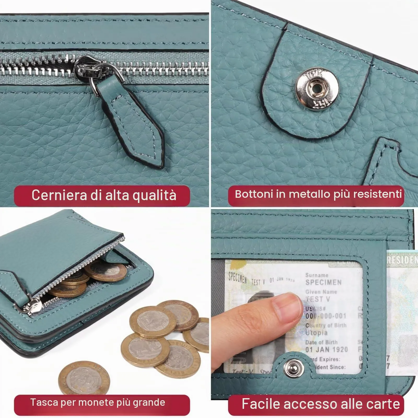 GADIEMKENSD Womens Bifold Purse Credit Card Holders RFID Blocking Mens Leather Wallet for Travel Bus Card Coin Pocket Cute Small Ladies Purses with Zip ID Window Card Cash Slots Emerald Green - immagine 6