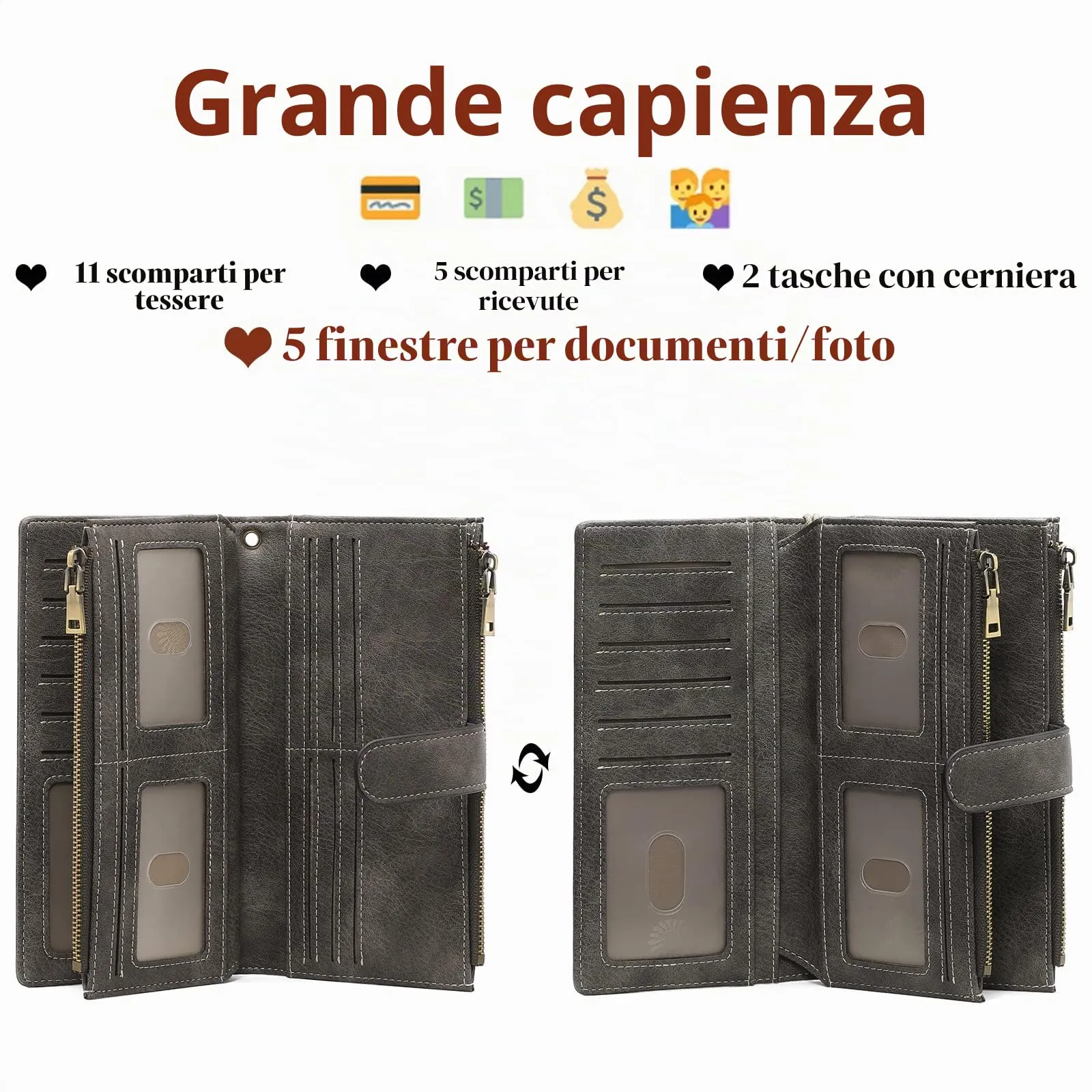 GOIACII Portafoglio Donna Grande Formato Lungo Portafogli Pelle RFID Blocco con Slot per Schede Multiple Portamonete da Polso - immagine 2