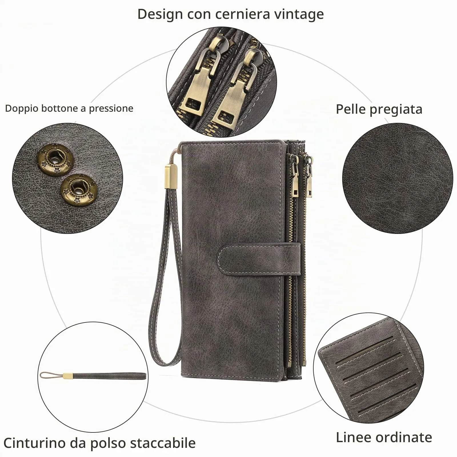 GOIACII Portafoglio Donna Grande Formato Lungo Portafogli Pelle RFID Blocco con Slot per Schede Multiple Portamonete da Polso - immagine 3