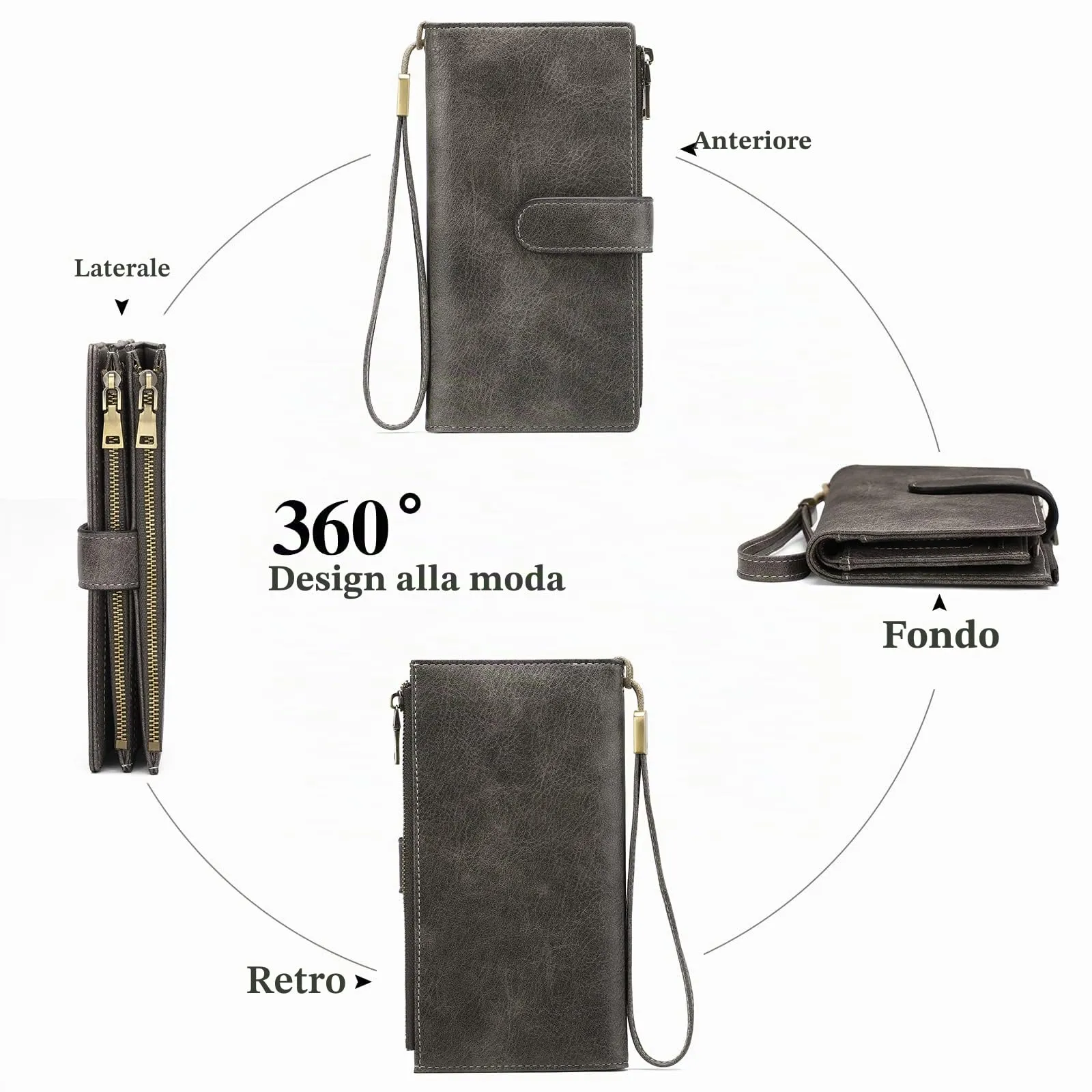 GOIACII Portafoglio Donna Grande Formato Lungo Portafogli Pelle RFID Blocco con Slot per Schede Multiple Portamonete da Polso - immagine 4